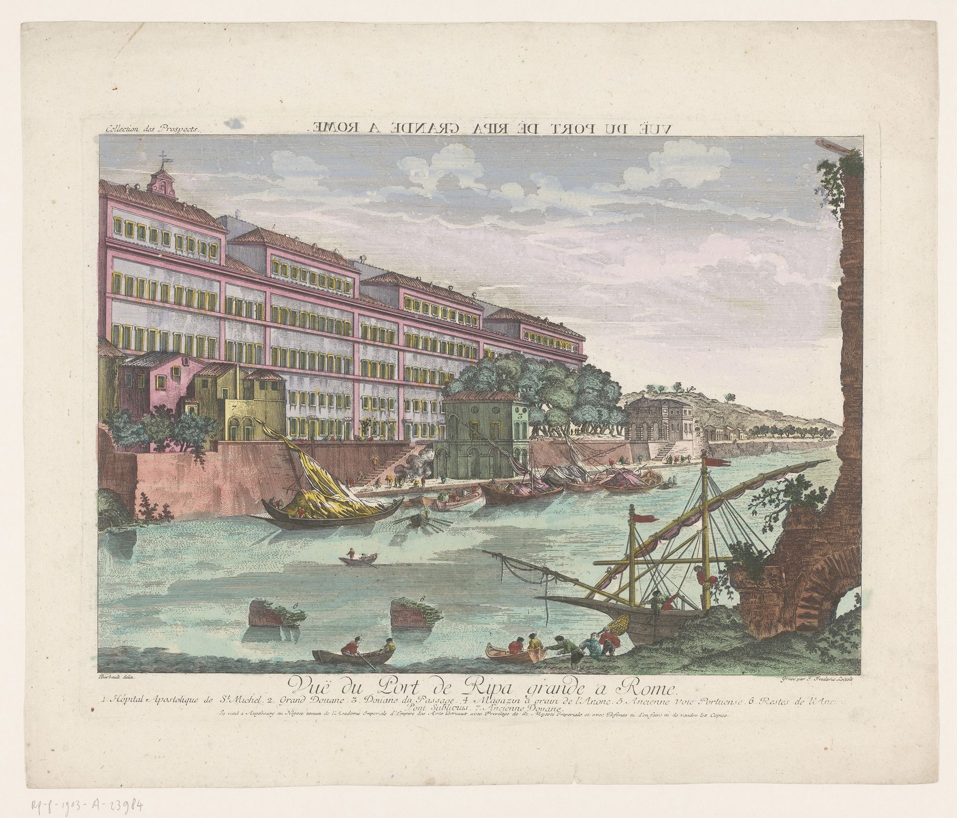 Gezicht op de Porto di Ripa Grande te Rome by Kaiserlich Franziskische Akademie