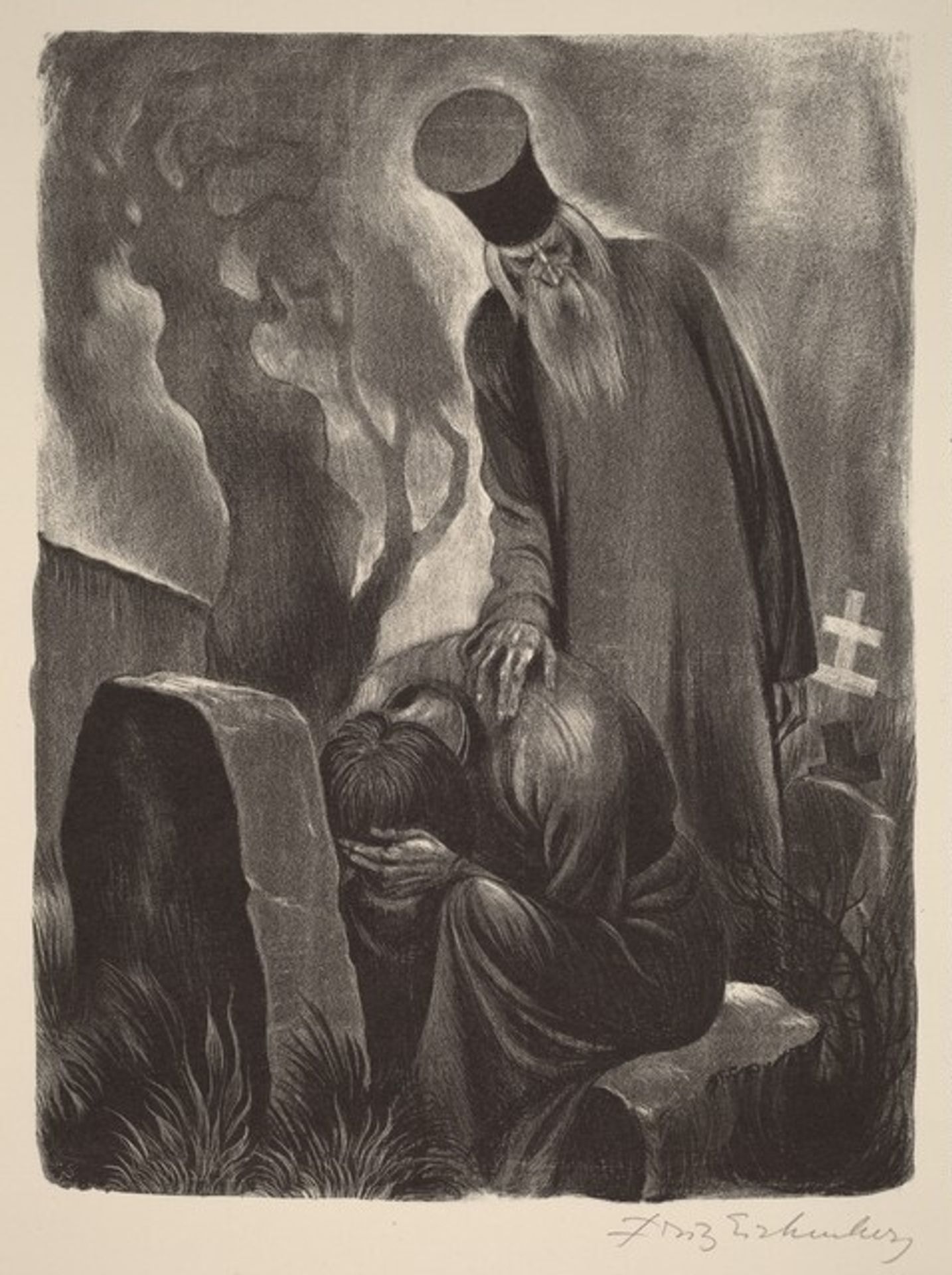Alyosha among the Tombs (Book VII: Alyosha, facing p.252) by Fritz Eichenberg