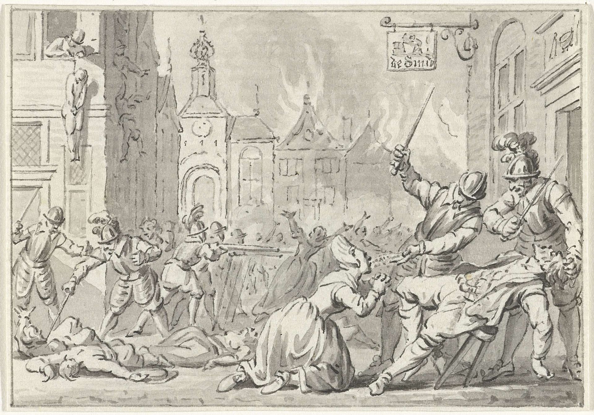 Plundering en moord op de smid Huibert Willemszoon van de Eijcken door Spaanse troepen te Naarden, 1 december 1572 by Jacobus Buys
