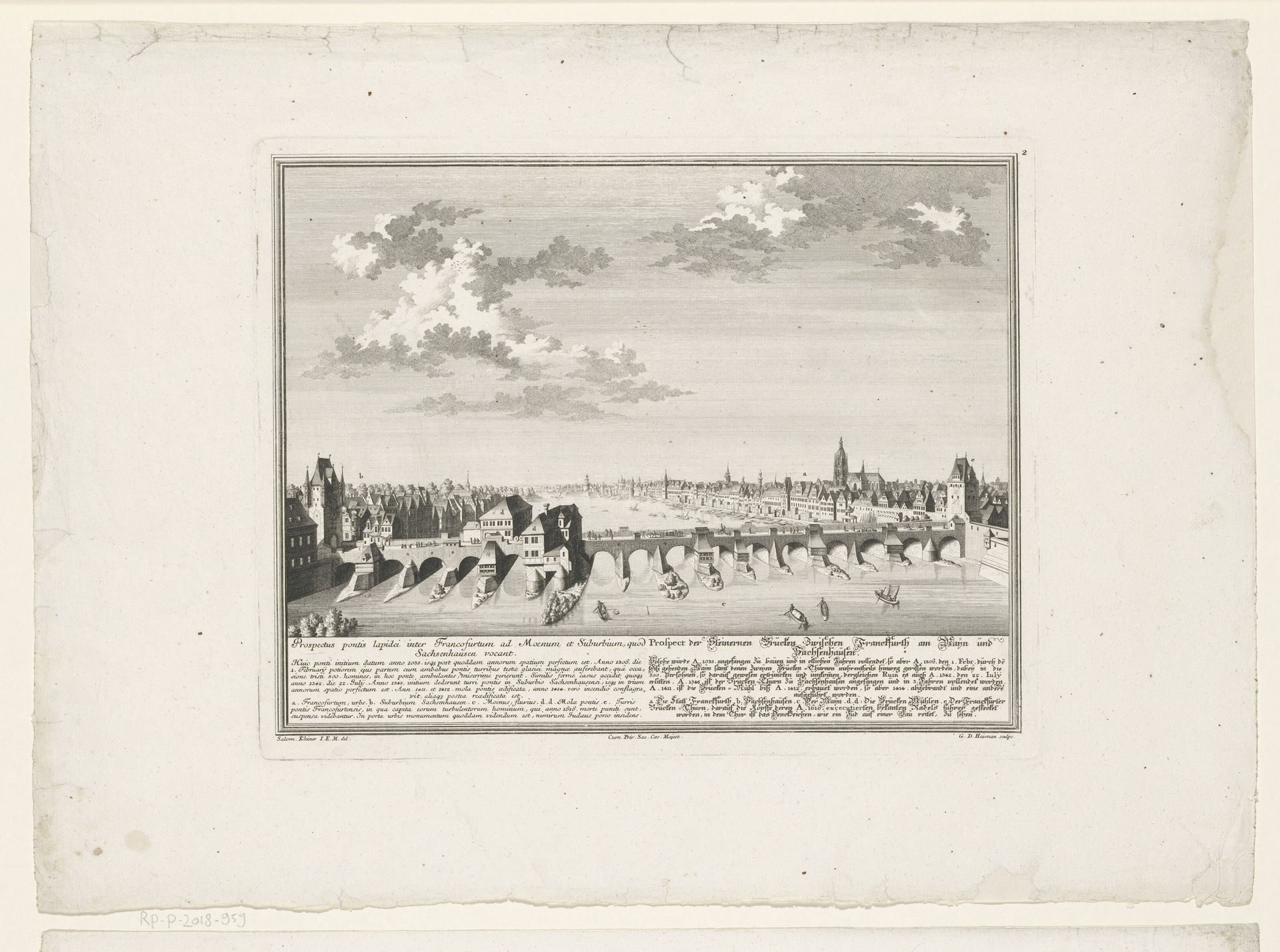 Gezicht op de Oude Brug, te Frankfurt am Main by Georg Daniel Heumann