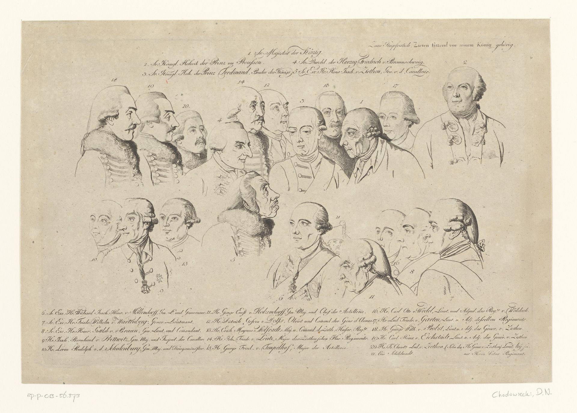 Omtrekken van koppen met legenda by Daniel Nikolaus Chodowiecki