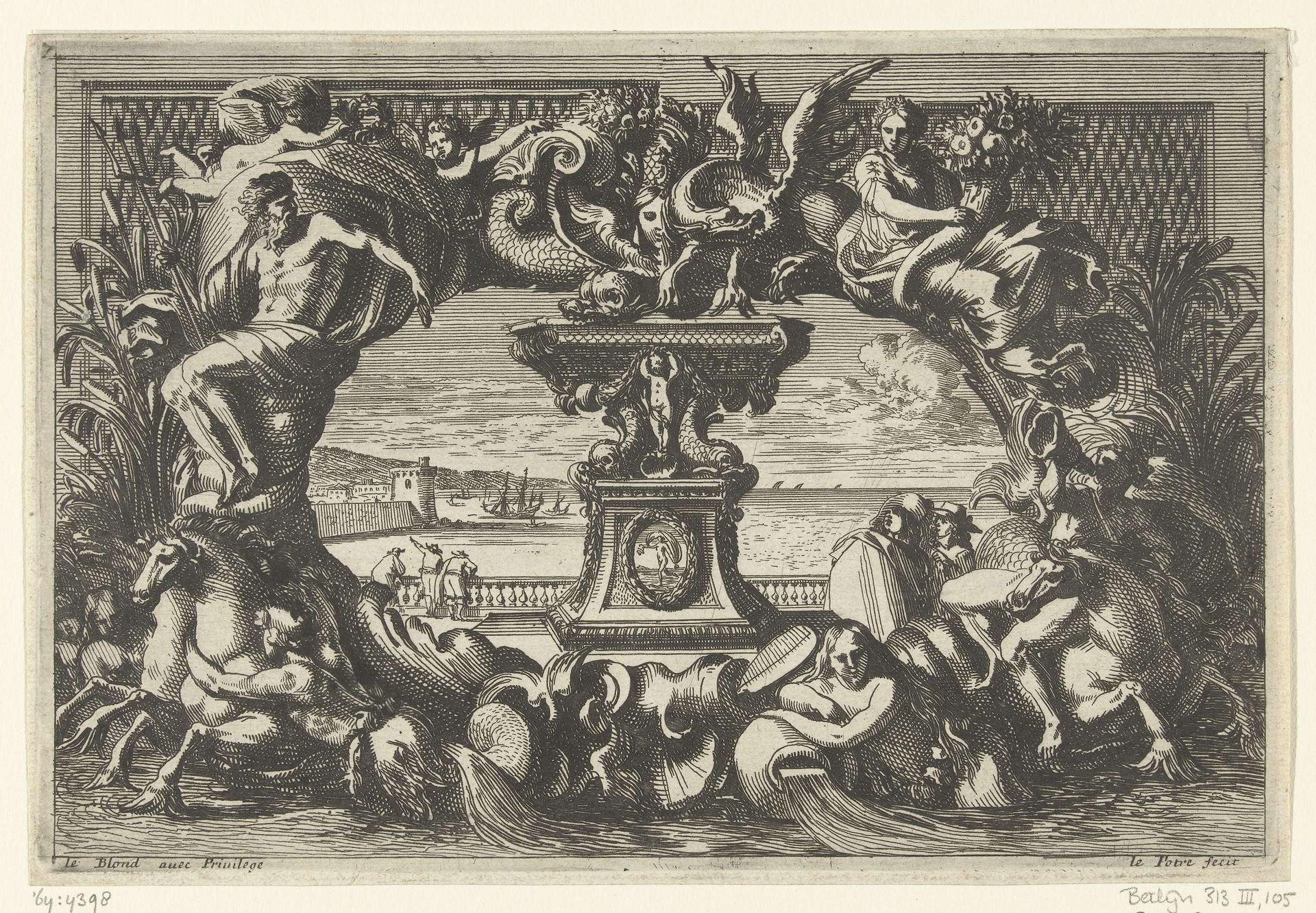 Zoutvat met zeshoekig bassin in cartouche by Jean Lepautre