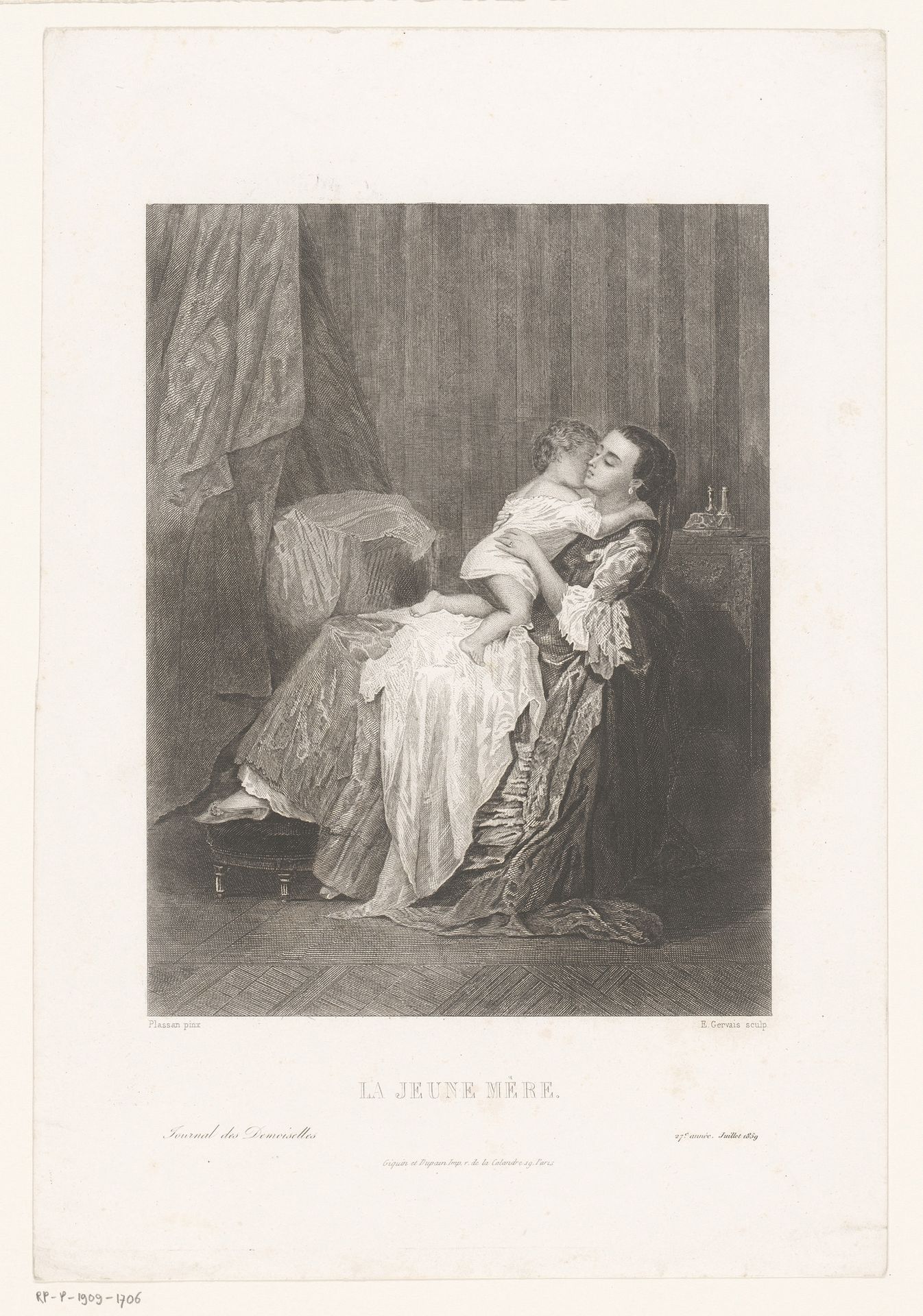 Moeder met kind in een slaapkamer by Eugène Gervais
