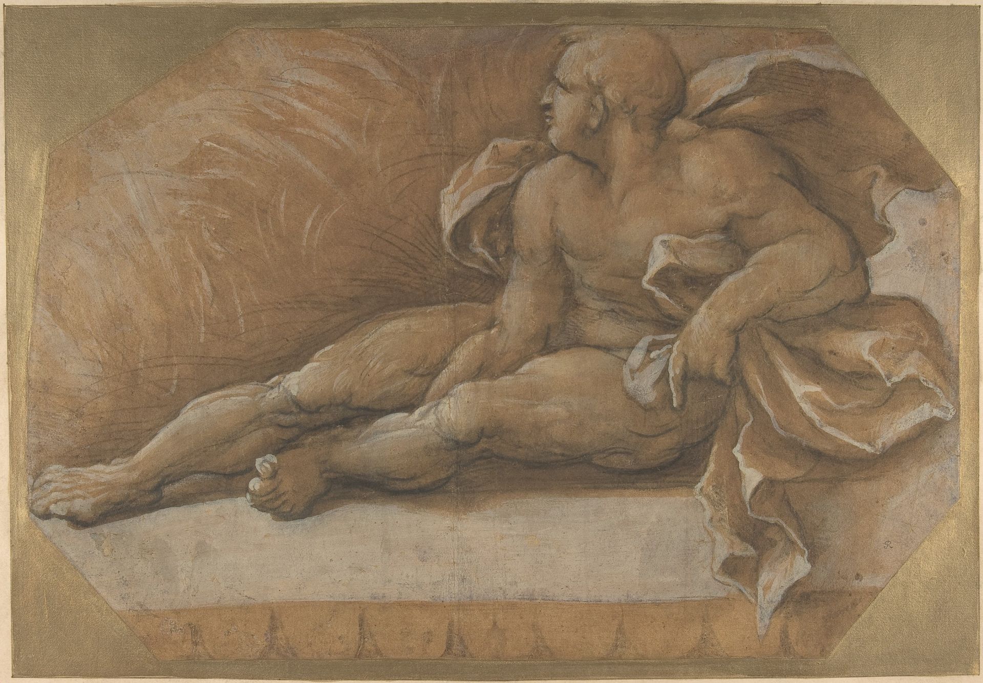 Nude Male Figure Seated on the Ground by Amico Aspertini