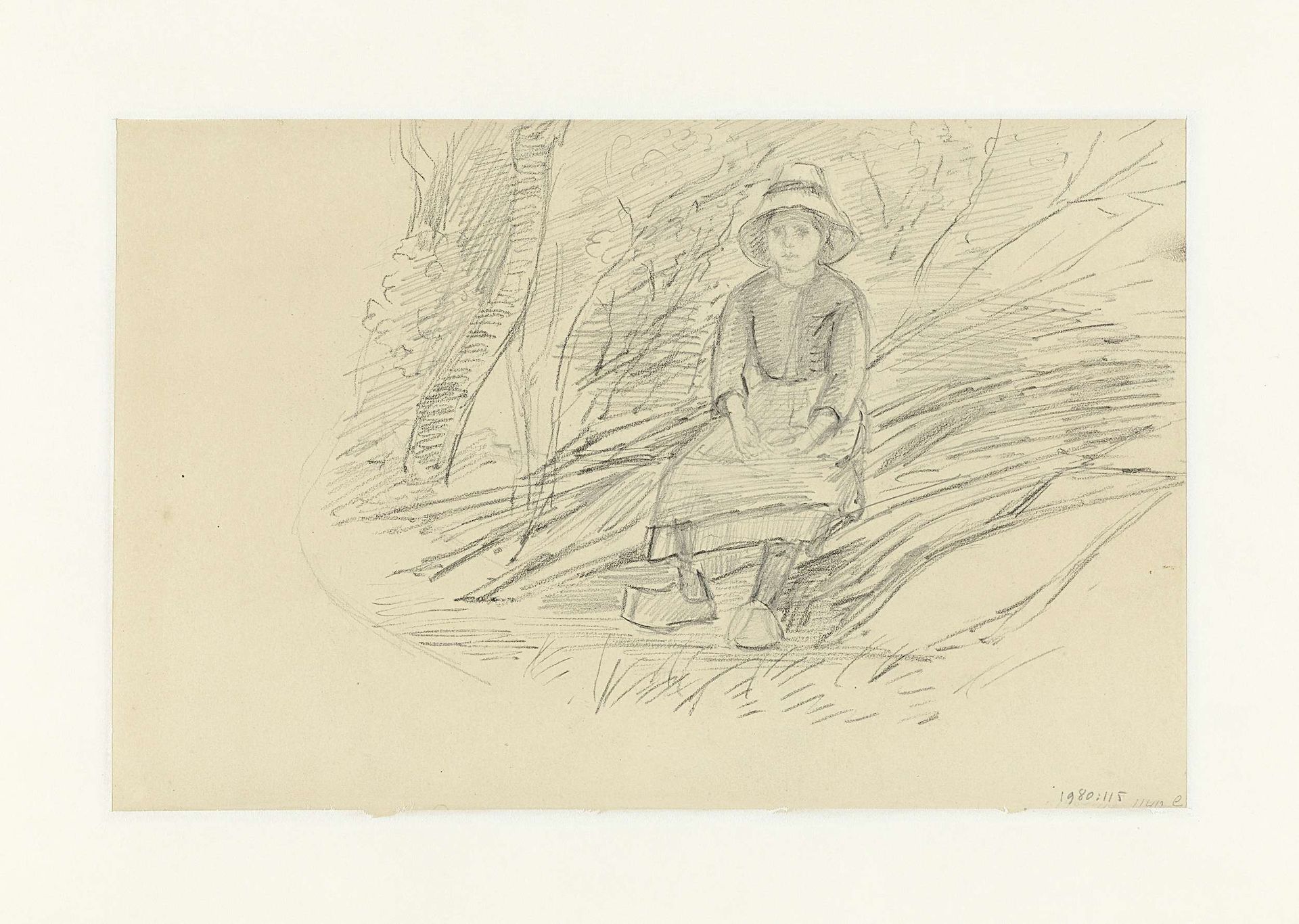 Zittend meisje in landschap by Jozef Israëls