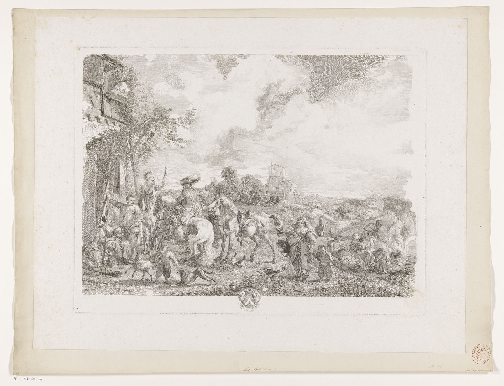 Reizigers voor een herberg by Jean Moyreau