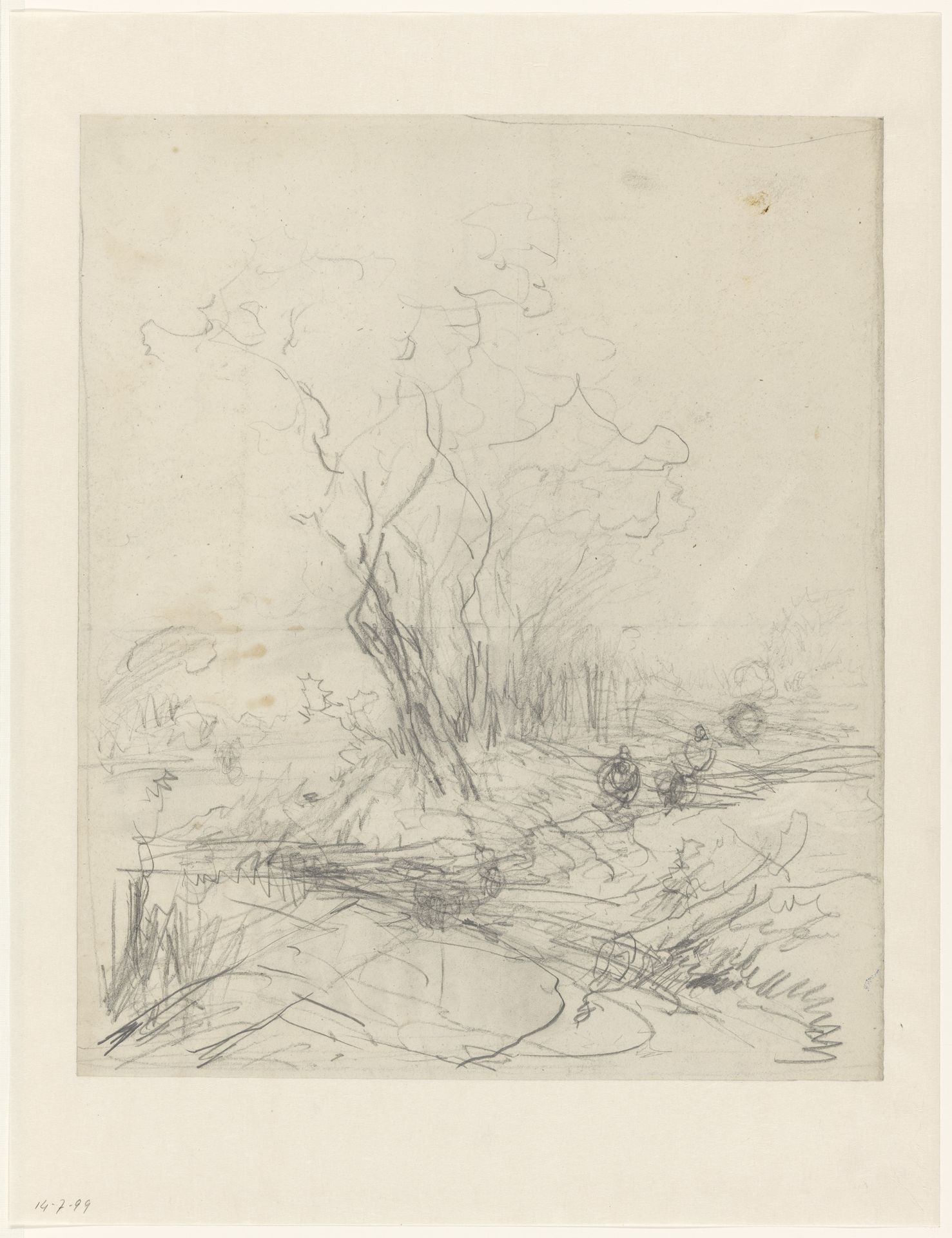Schets van bomen aan een weg by Andreas Schelfhout