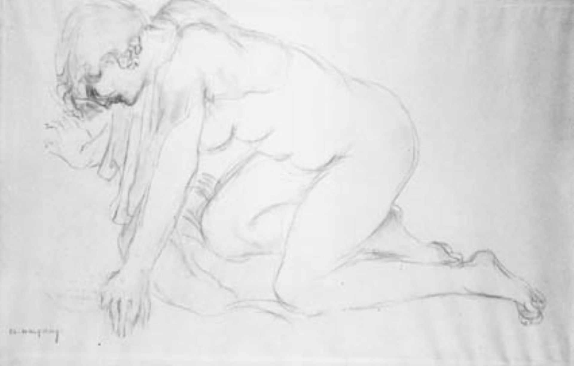 Kvindelig model på knæ mod venstre by Charles Alexandre Malfray