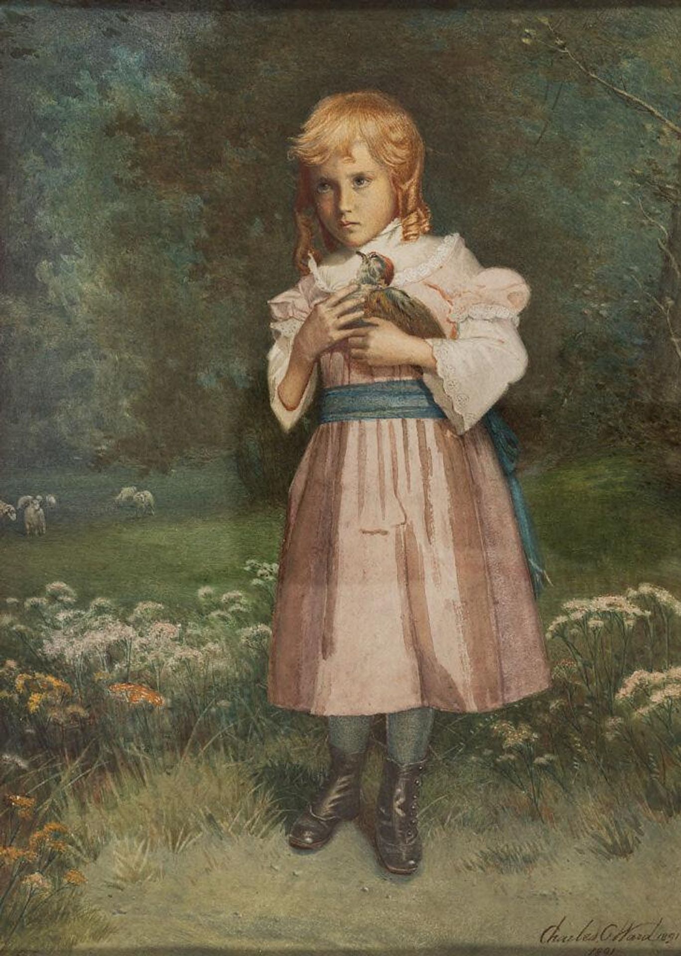 Girl Holding a Bird by Charles Caleb Ward