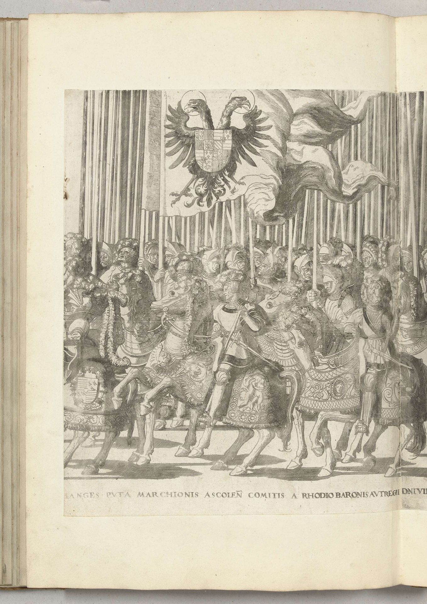 Landsknechten met het Habsburgse vaandel en Italiaanse edelen, plaat [KK] by Nicolaas Hogenberg