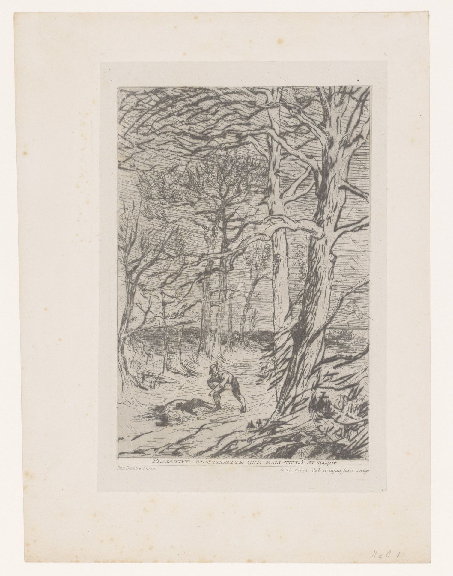 Jonge Tijl Uilenspiegel vindt een gewonde hond in het bos by Louis Artan