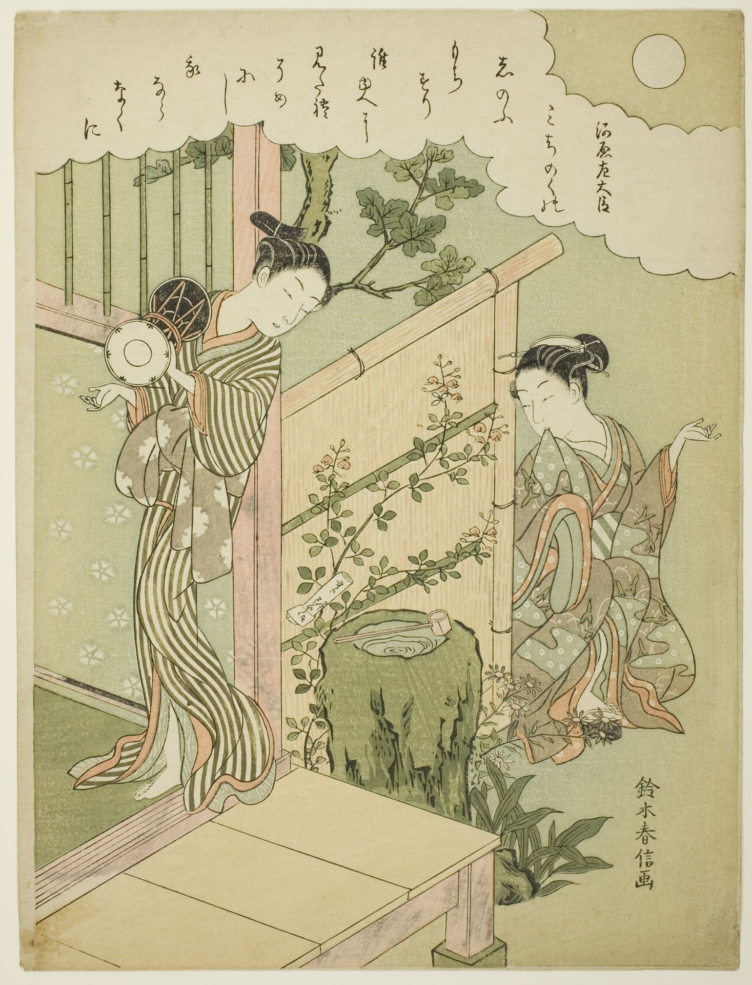 Poem by Kawara no Sadaijin, from an untitled series of One Hundred Poems by One Hundred Poets by Suzuki Harunobu 鈴木春信