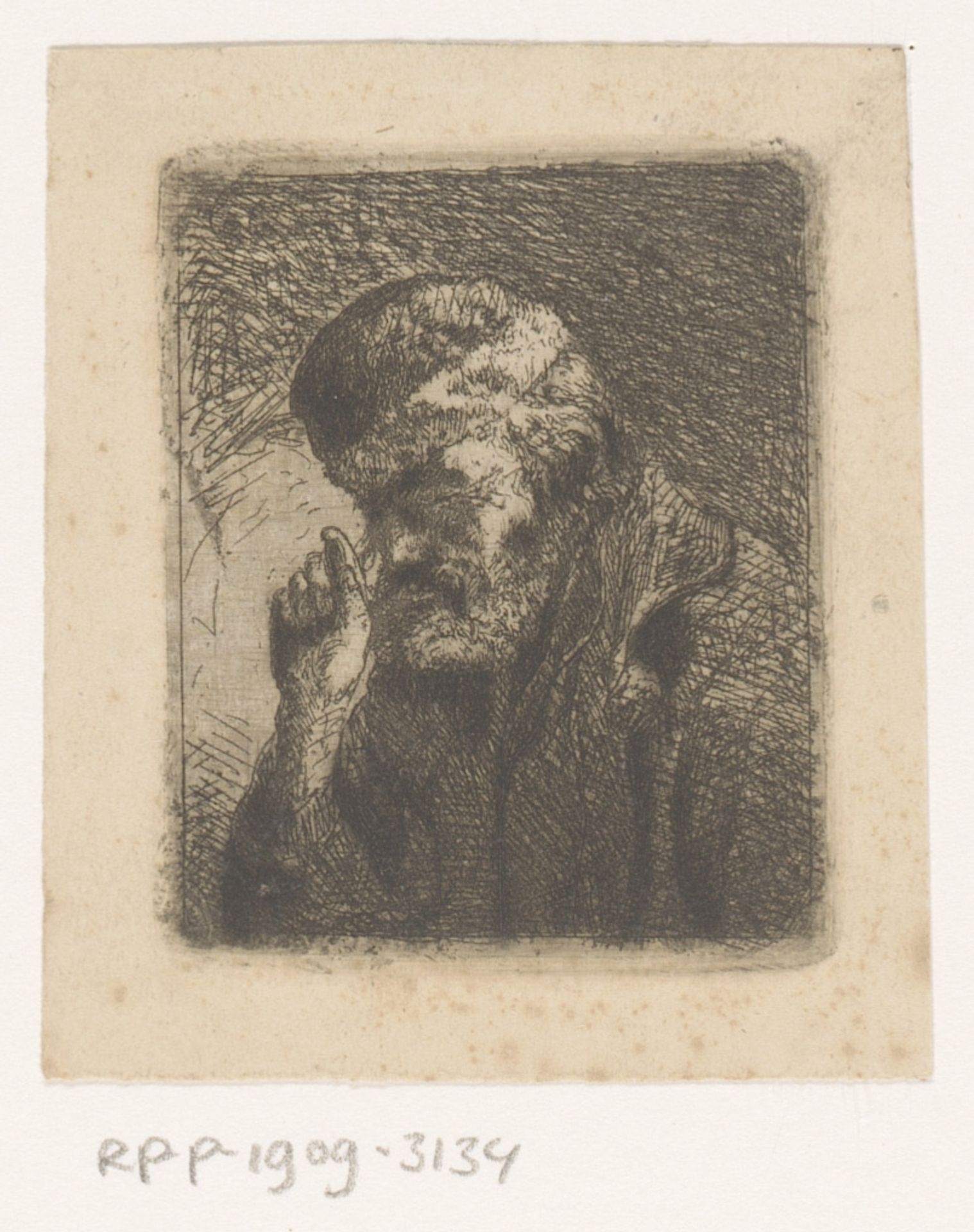 Oude man met hand bij zijn neus by Florent Nicolas Crabeels
