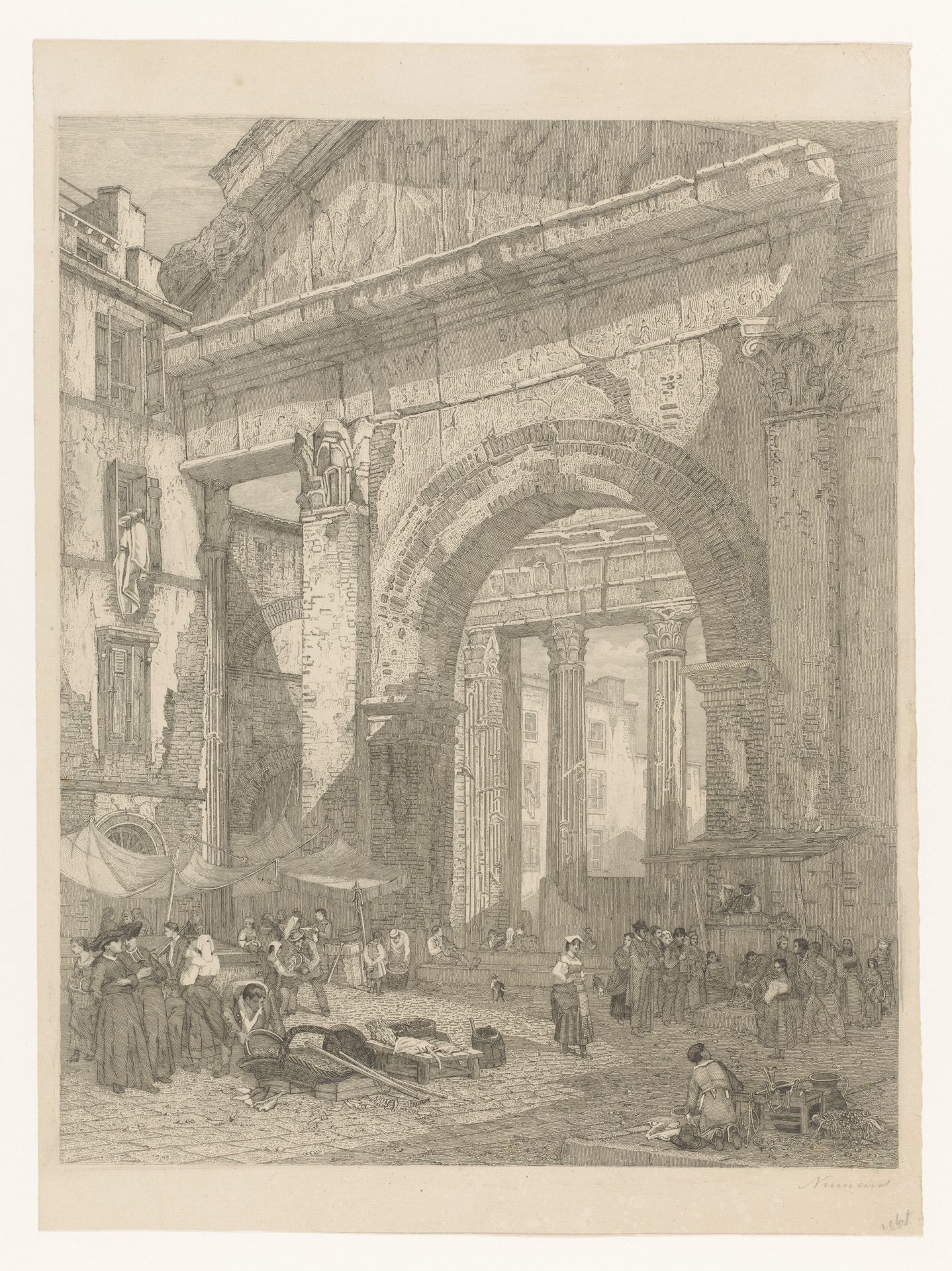 Vismarkt bij de Porticus van Octavia te Rome by Auguste Numans