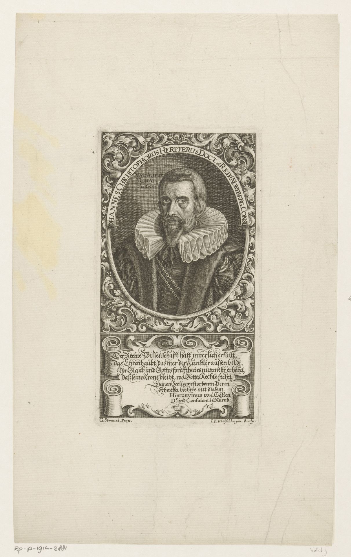 Portret van Johann Christoph Herpfer by Johann Friedrich Fleischberger