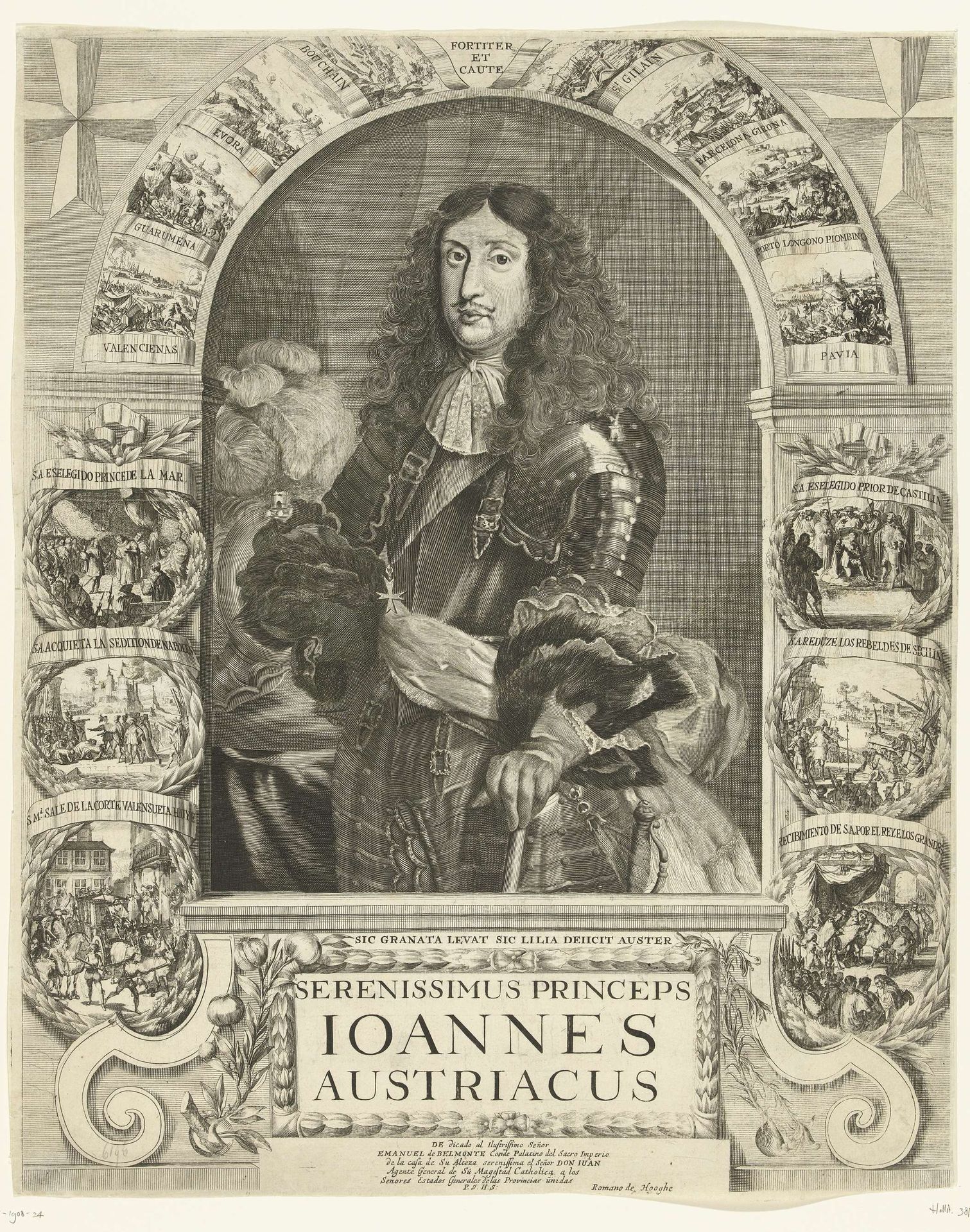 Portret van Don Juan II van Oostenrijk in wapenuitrusting by Romeyn de Hooghe