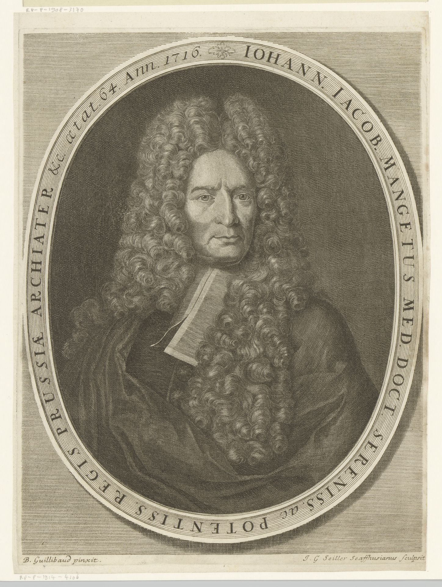 Portret van Jean-Jacques Manget by Johann Georg Seiller