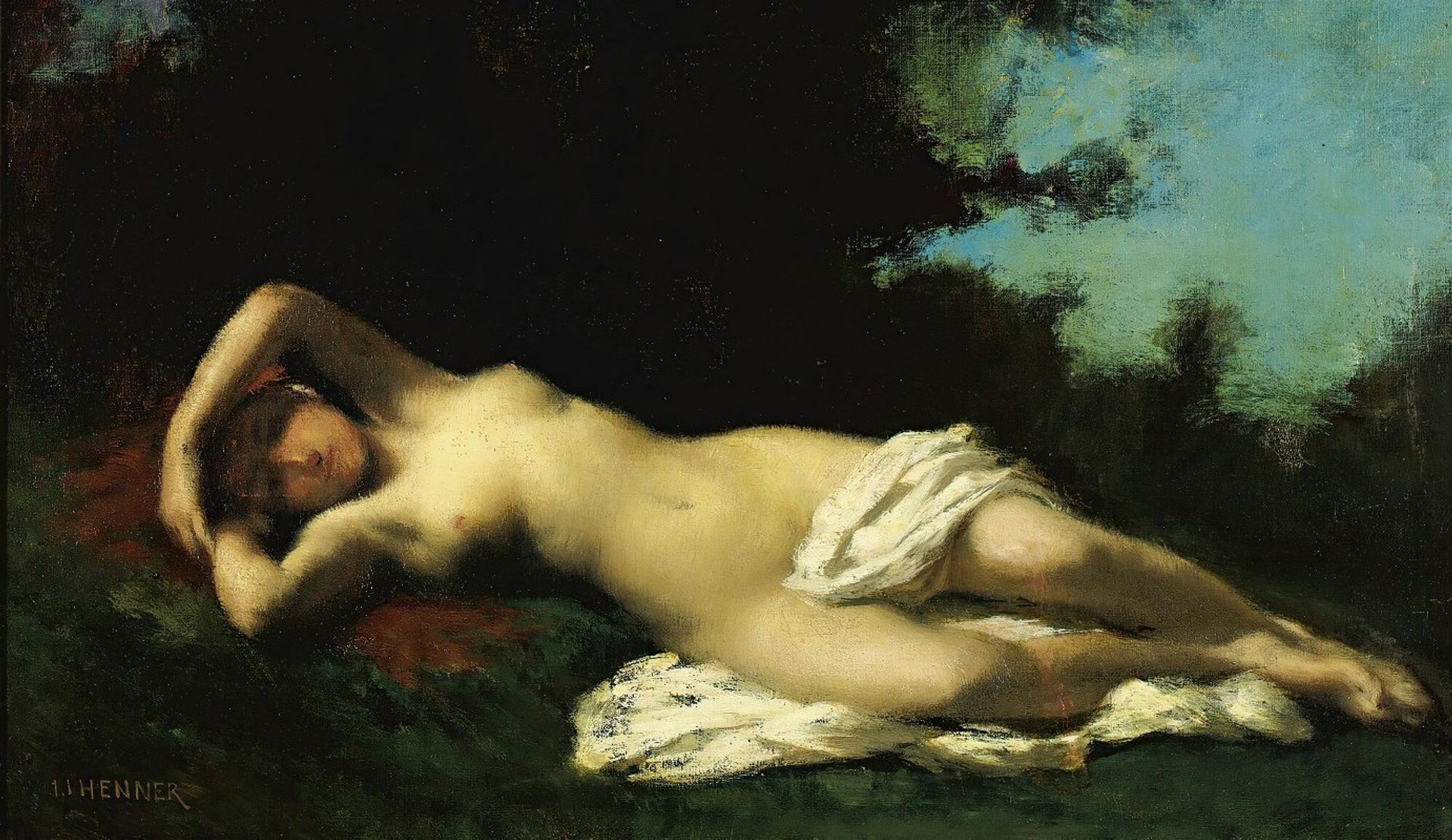 A Nymph In A Wooded Landscape by Jean-Jacques Henner