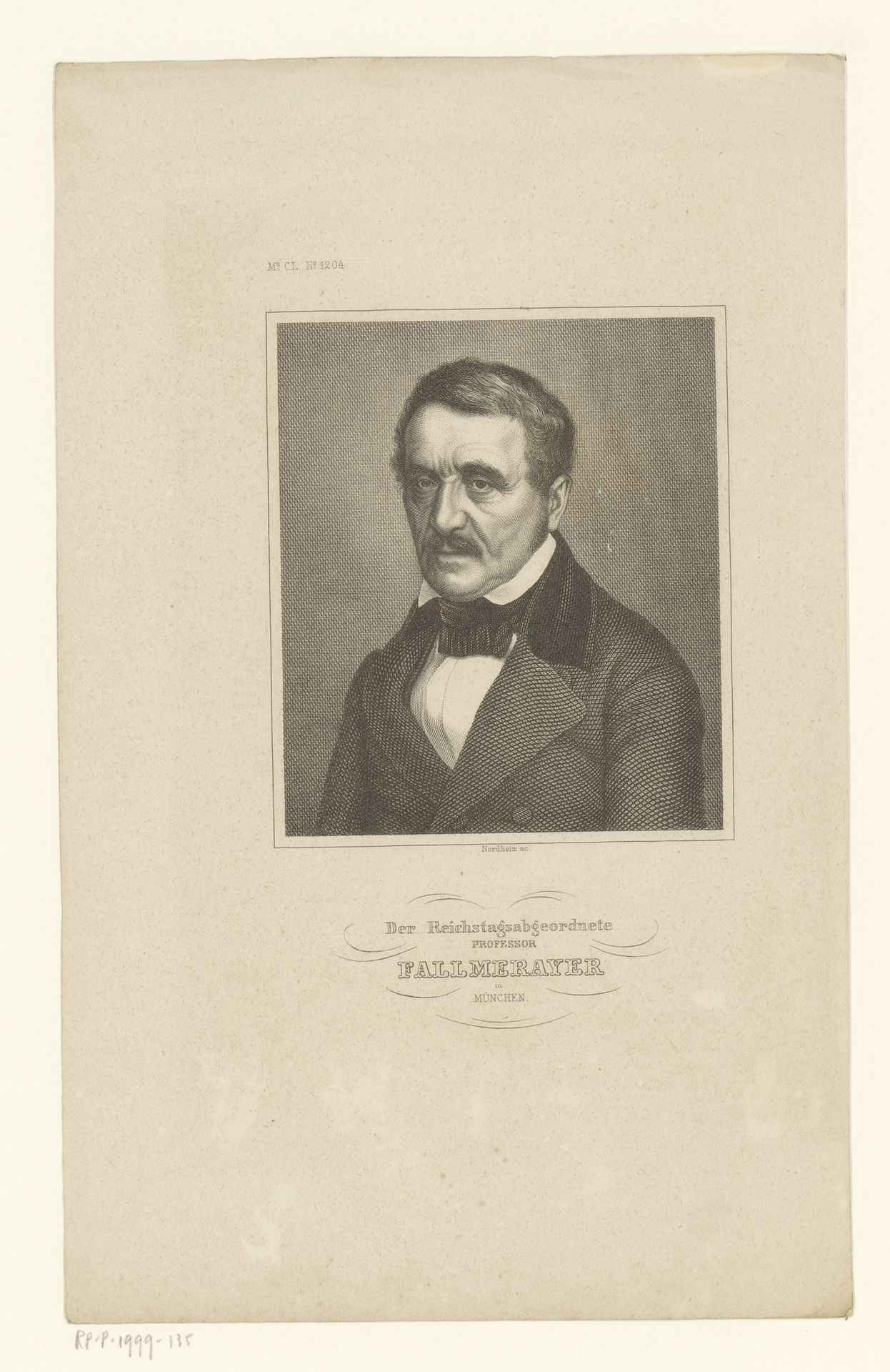 Portret van Jakob Philipp Fallmerayer by Johann Georg Nordheim