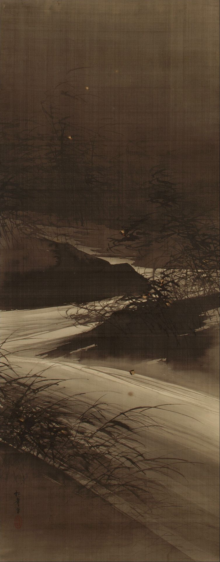 Fireflies Over the Uji River by Moonlight by Suzuki Shōnen 鈴木松年