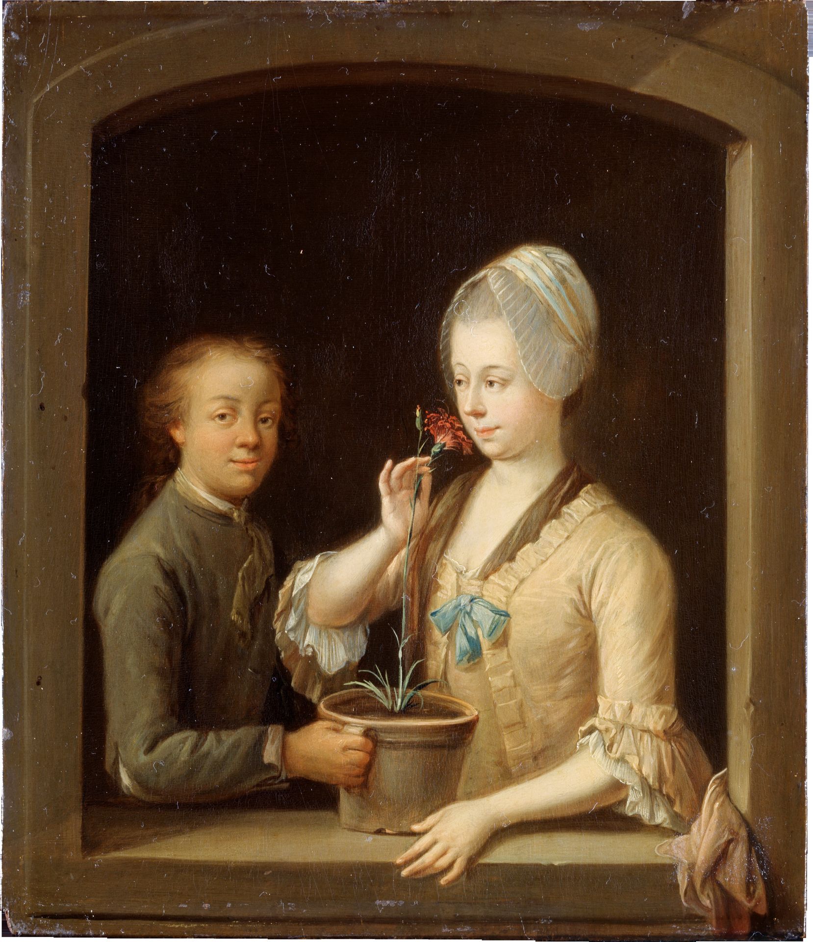 A Woman and a Young Man at a Window by Johann Andreas Herrlein