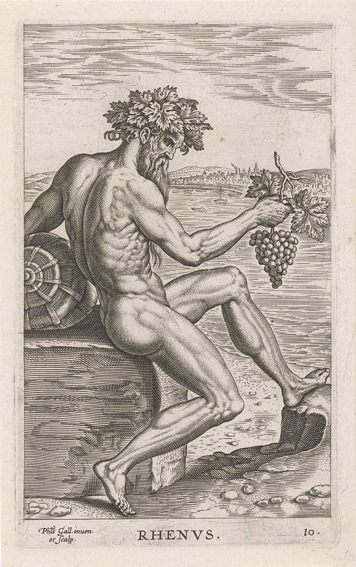 Riviergod Rhenus by Philips Galle