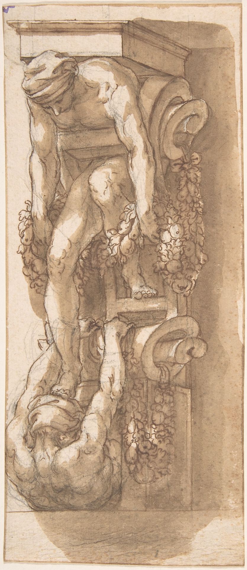Design for a Bracket or Console with Two Figures caught in Strapwork by Anonymous
