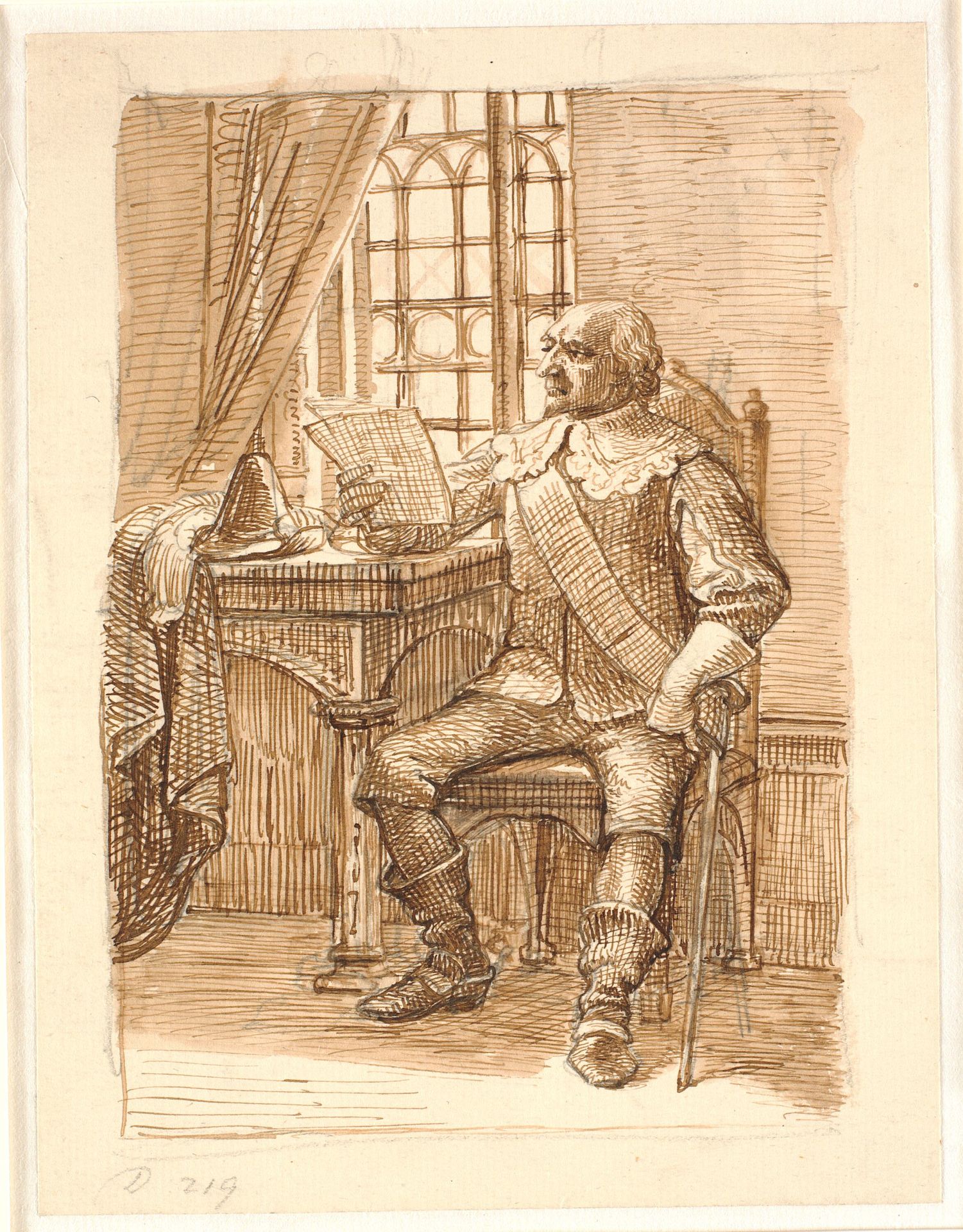 Adelsmand fra Chr. IV's tid sidder og læser et brev by Wilhelm Marstrand