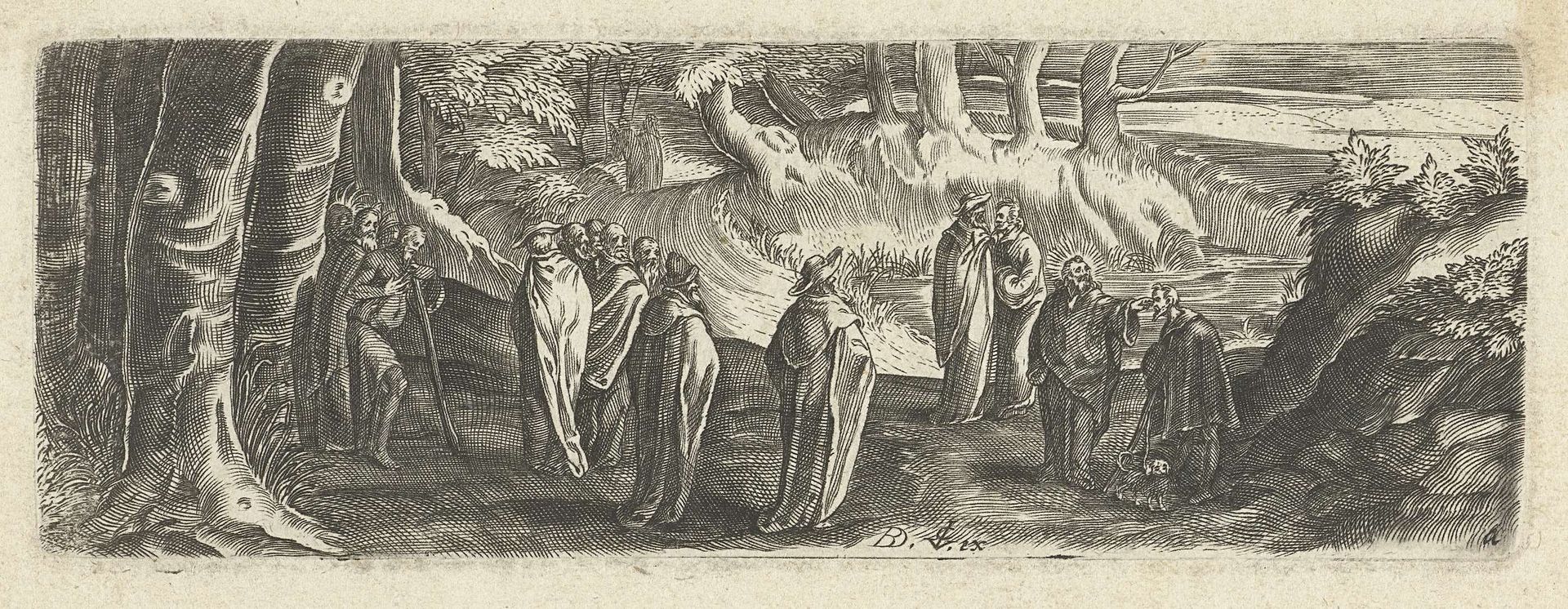 Christus met zijn discipelen in het bos by Bartholomeus Willemsz. Dolendo