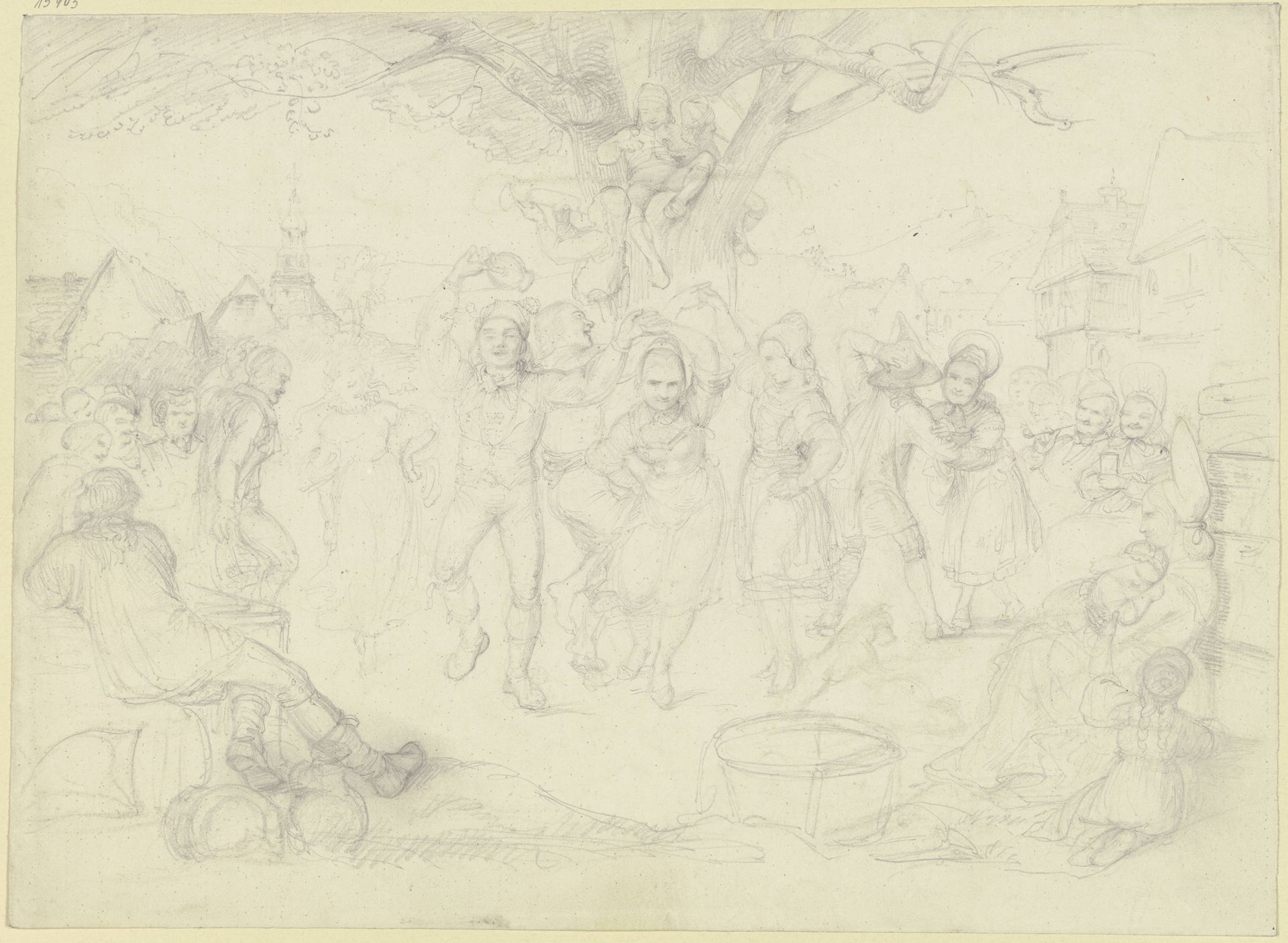 Bauerntanz unter der Dorflinde by Carl Engel