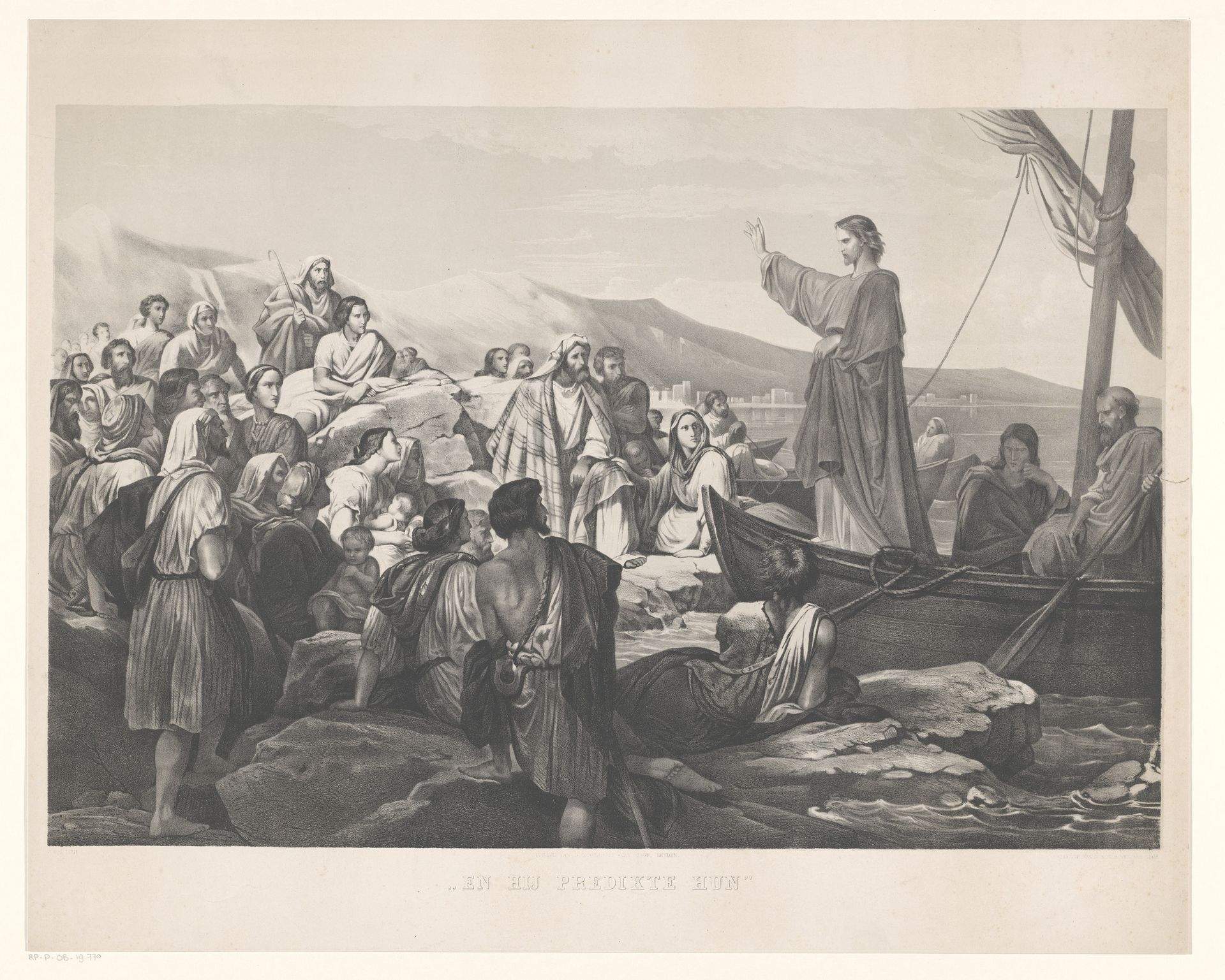 Christus vertelt gelijkenissen vanaf een boot by Christiaan Bos