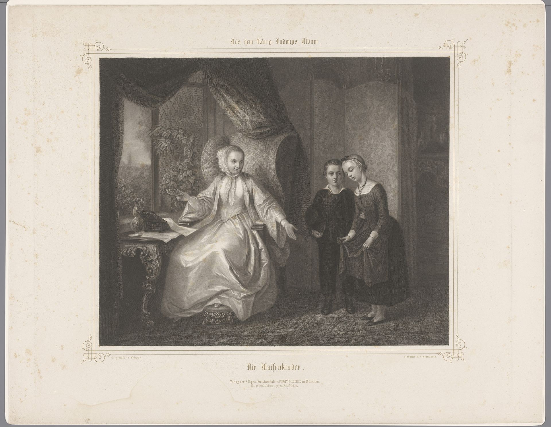 Twee kinderen bij een vrouw by Albrecht Schultheiss
