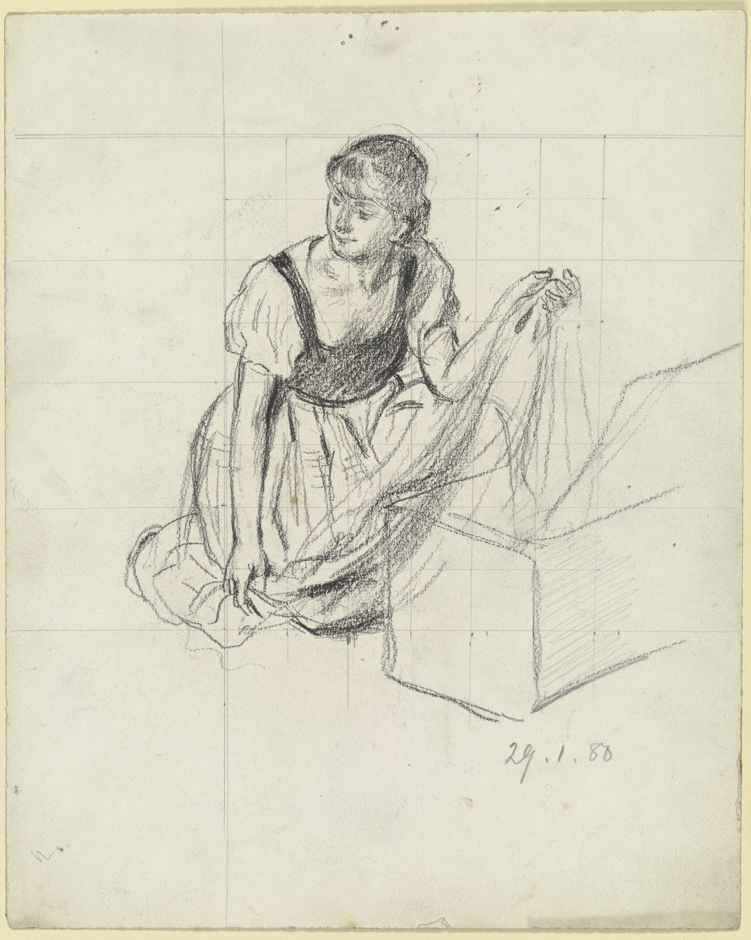 Kniende vor einer Kiste aus der _Vorbereitung zum Kostümball_ by Otto Scholderer