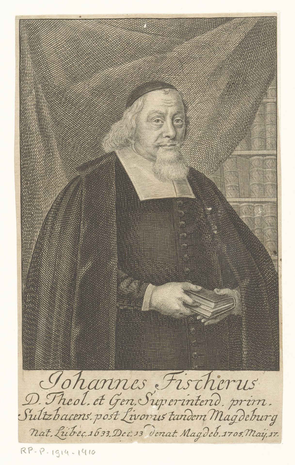 Portret van Johann Fischer by Martin Bernigeroth
