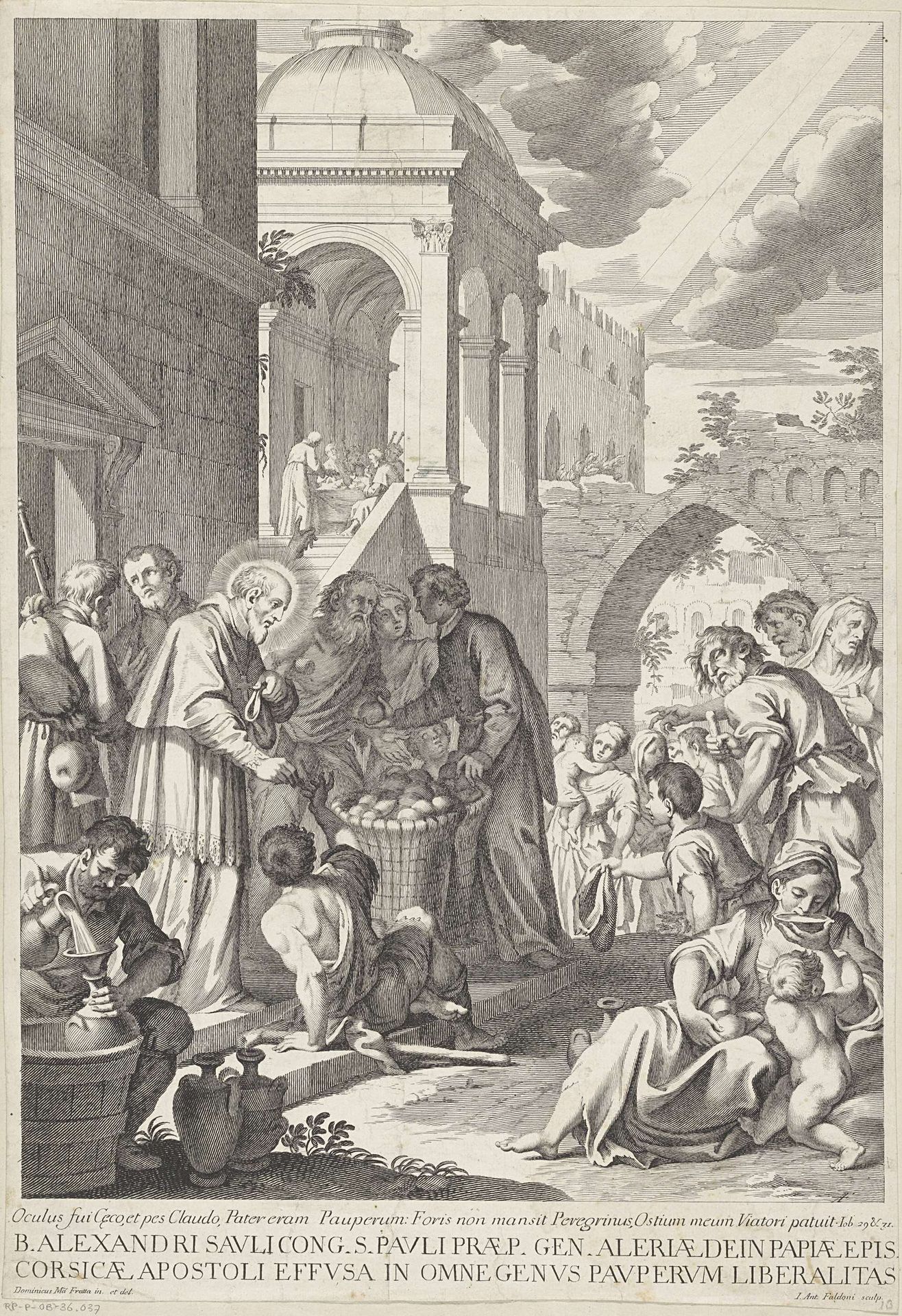 Priester Alexander Sauli deelt brood uit op Corsica by Giovanni Antonio Faldoni