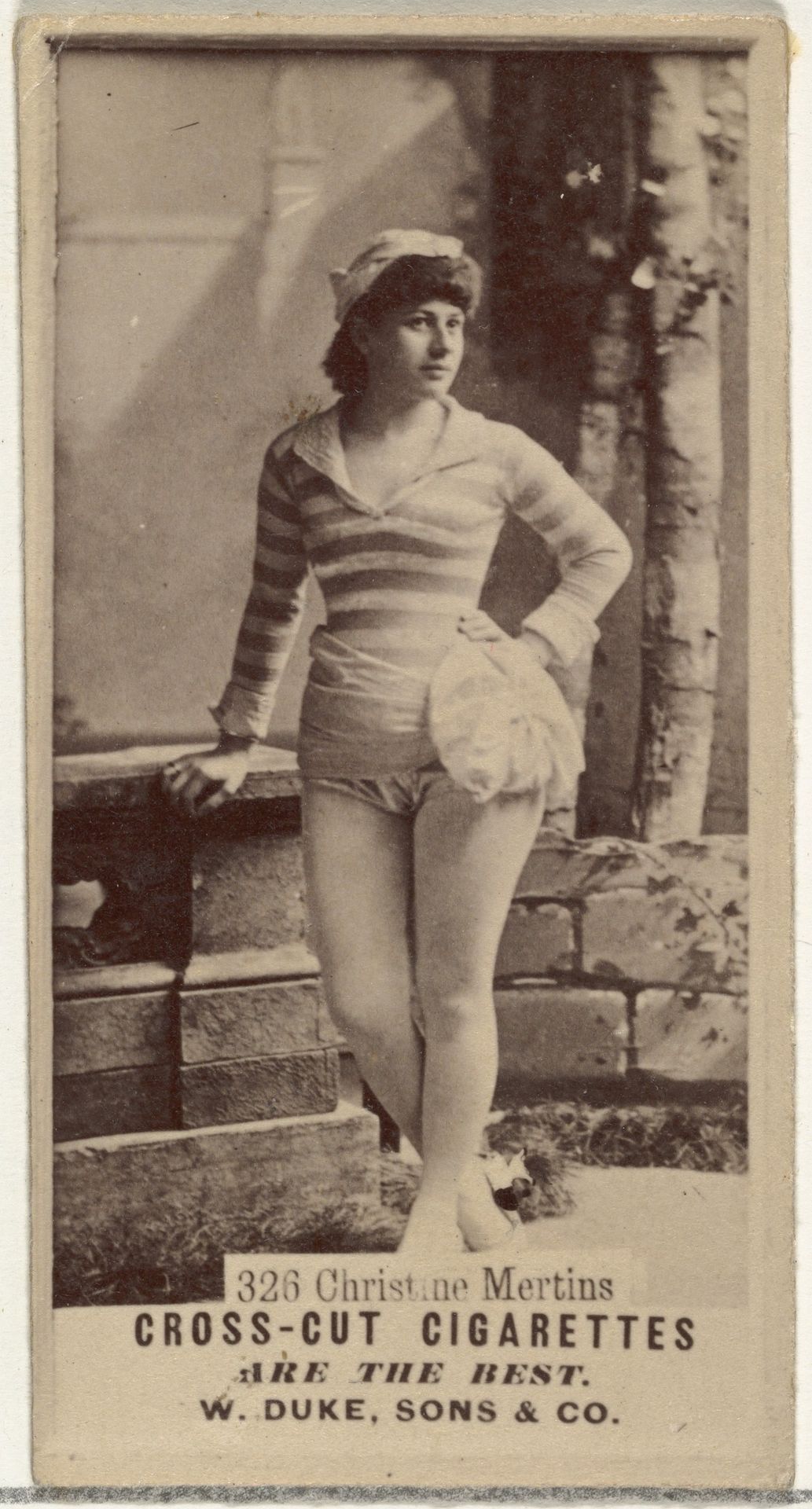 Card Number 326, Christine Mertins, from the Actors and Actresses series (N145-3) issued by Duke Sons & Co. to promote Cross Cut Cigarettes by W. Duke, Sons & Co.