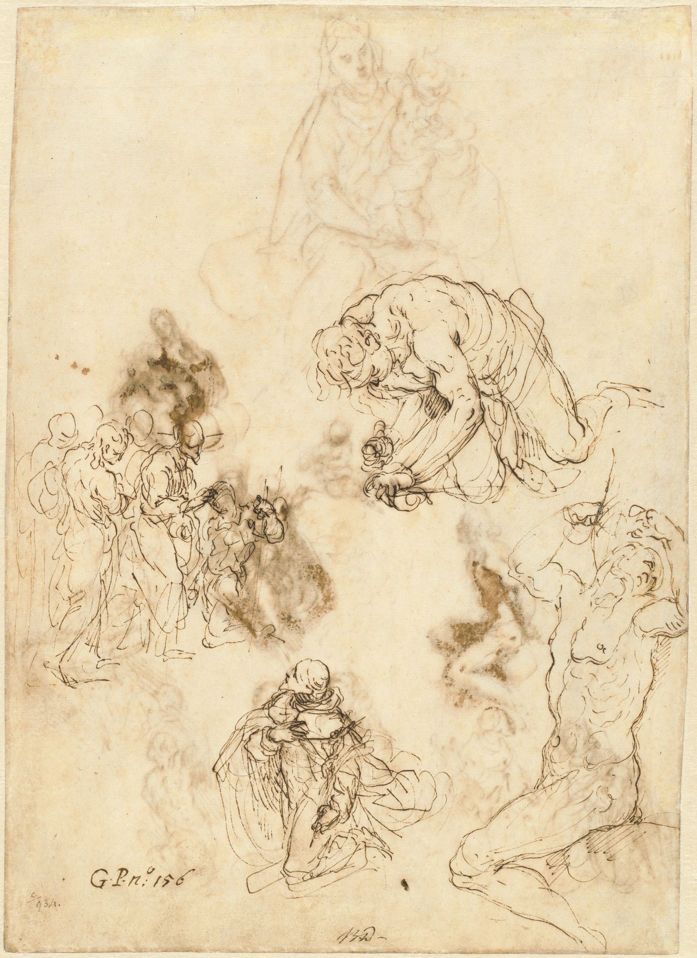 Studies of Christ Healing the Blind Man, Saint Philip Benizzi, and Saint Sebastian by Palma il Giovane