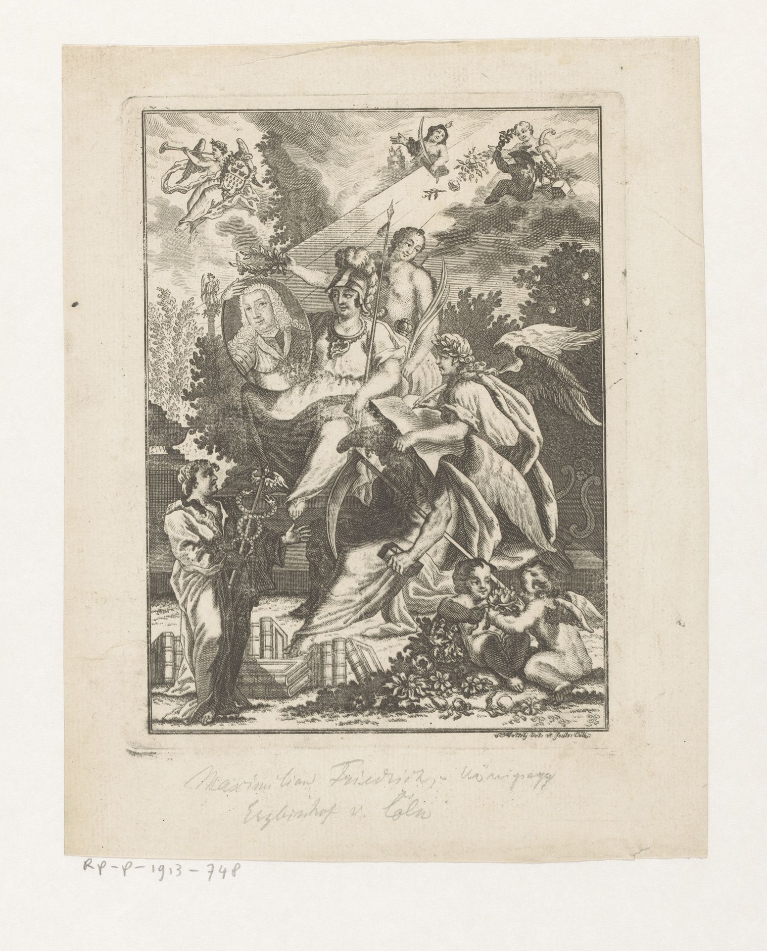 Portret van Maximilian Friedrich Reichsgraf von Königseck-Rothenfels, met allegorie by Nicolaus Mettel