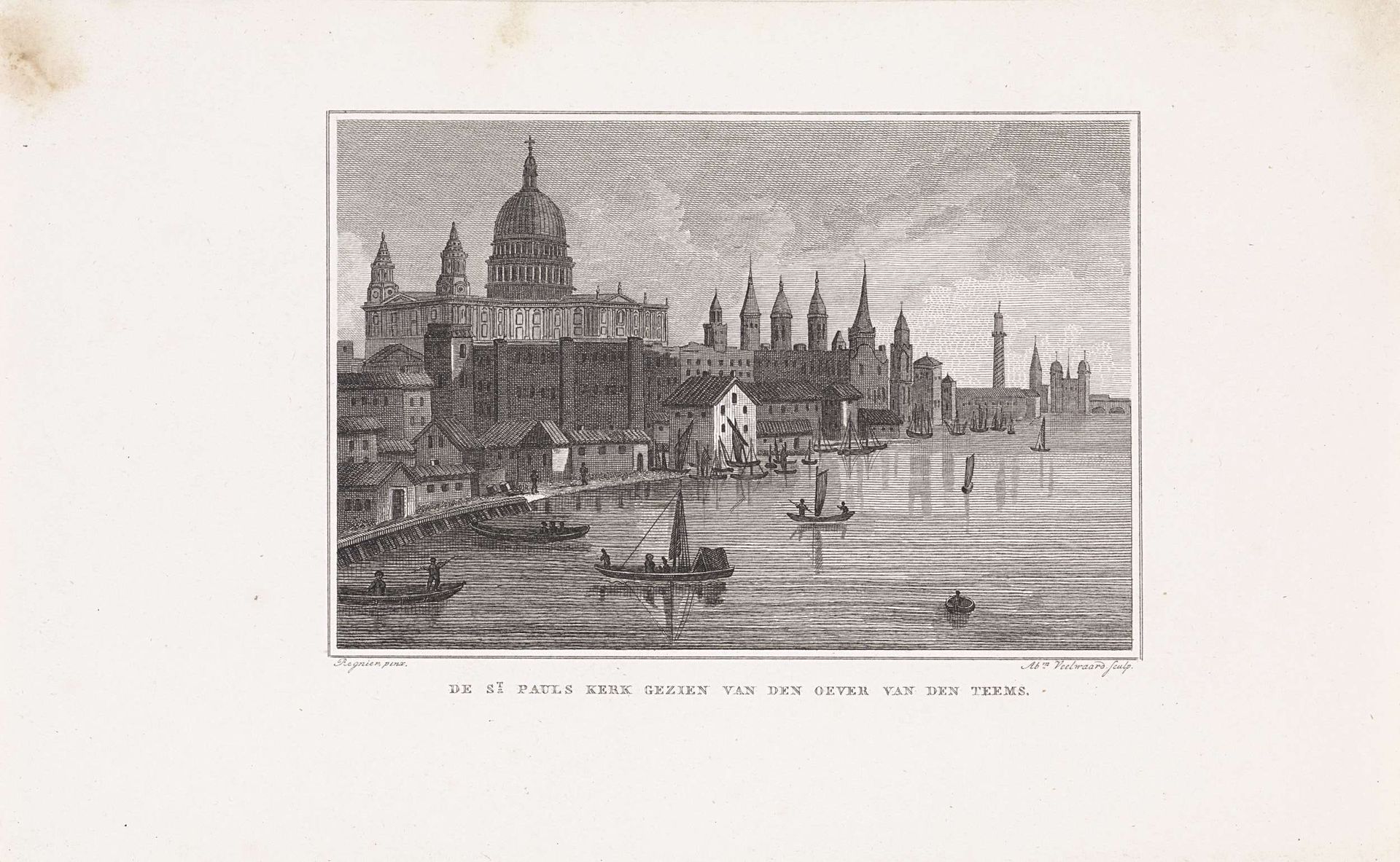 Gezicht op Saint Paul's Cathedral en de Theems, Londen by Abraham Veelwaard