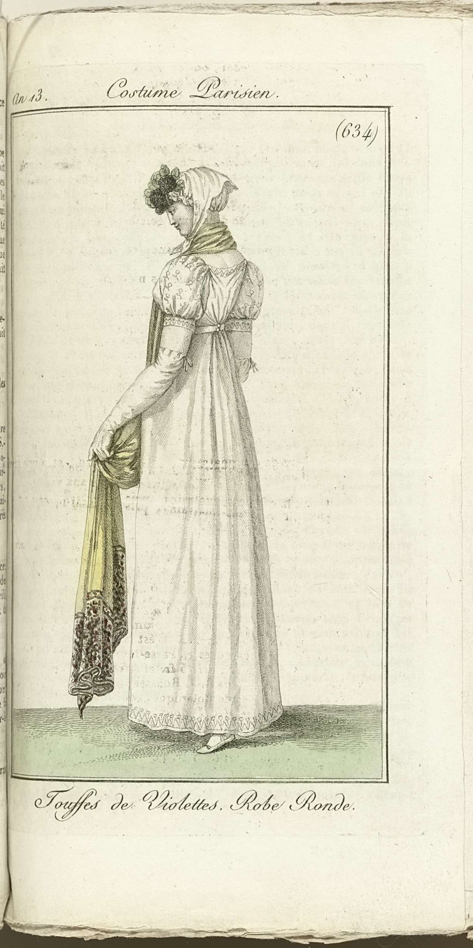 Journal des Dames et des Modes, Costume Parisien, 1805, An 13 (634) Touffes de Violettes. Robe Ronde. by Horace Vernet