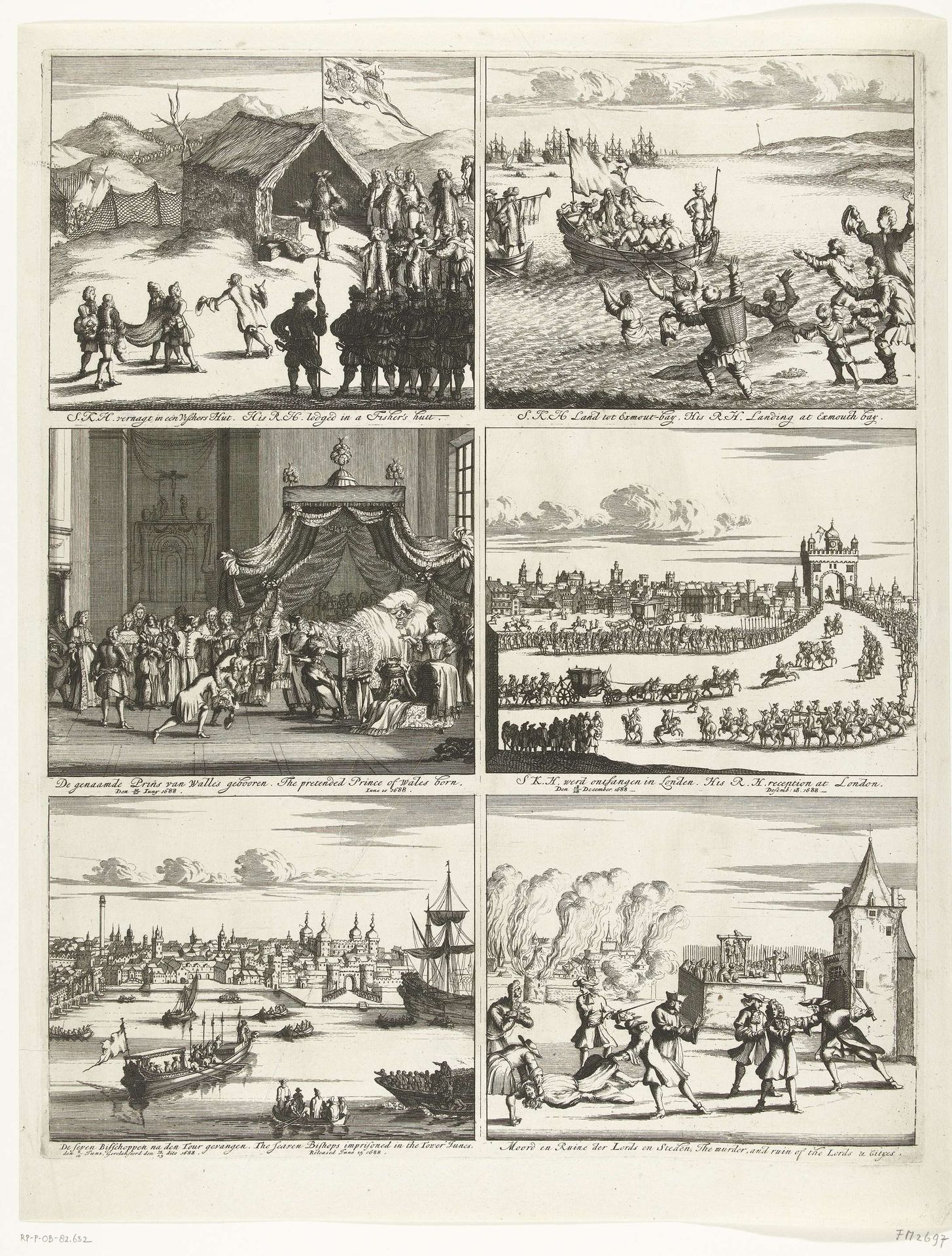 Zes voorstellingen van de komst van Willem III naar Engeland, 1688 by Anonymous