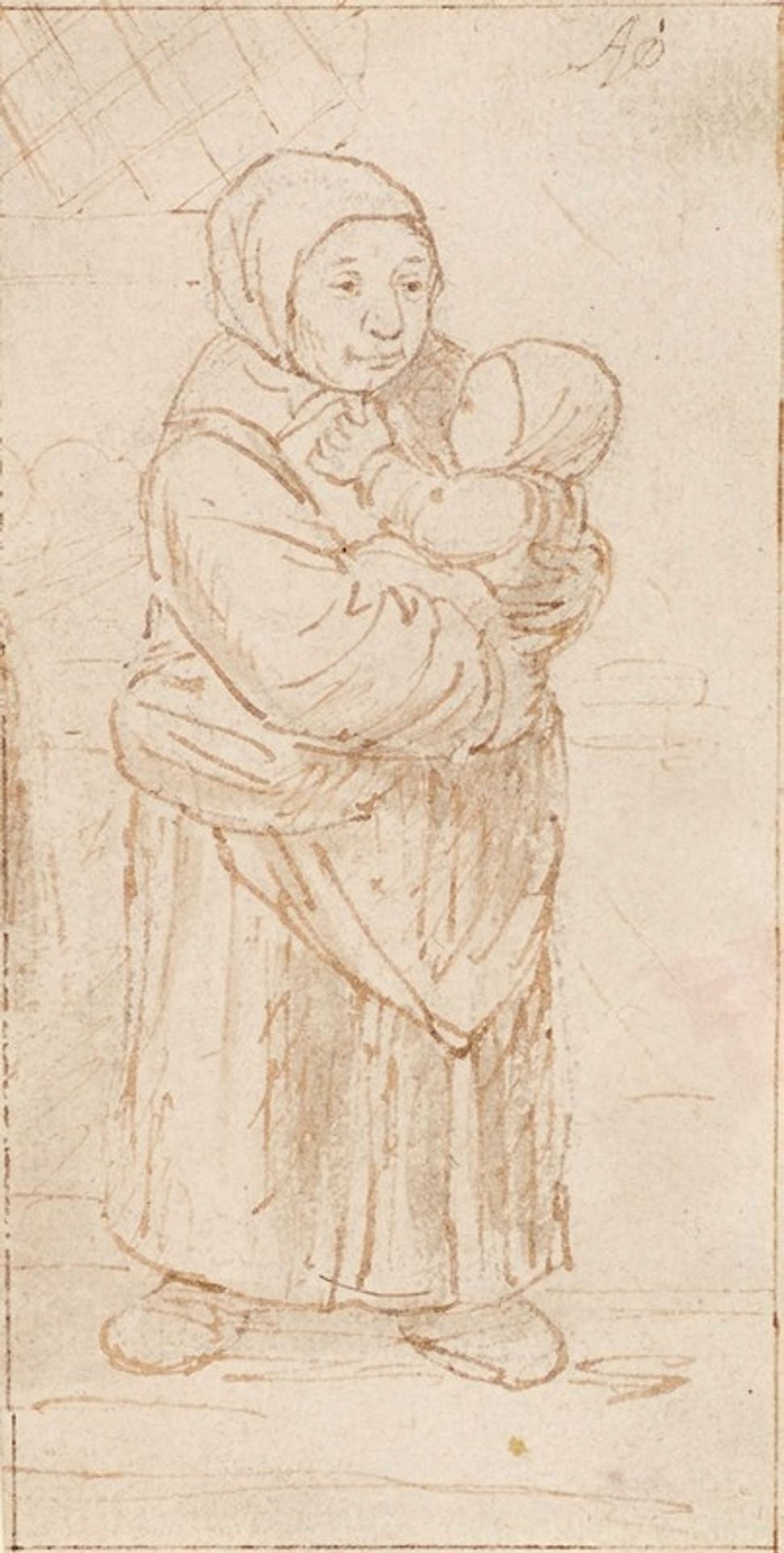Standing Woman Cradling a Child by Adriaen van Ostade