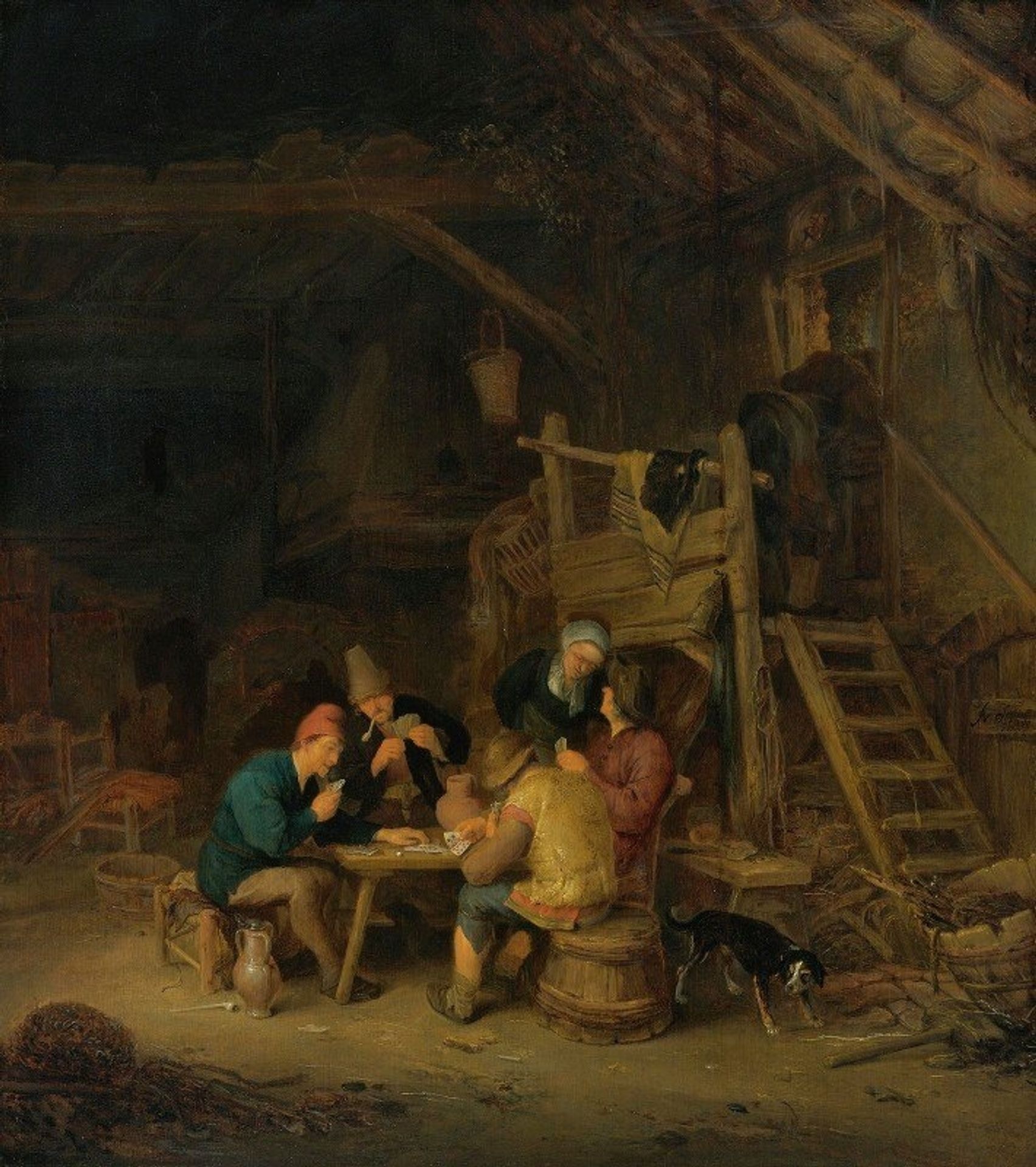 Four Card Players In A Rustic Interior by Adriaen van Ostade