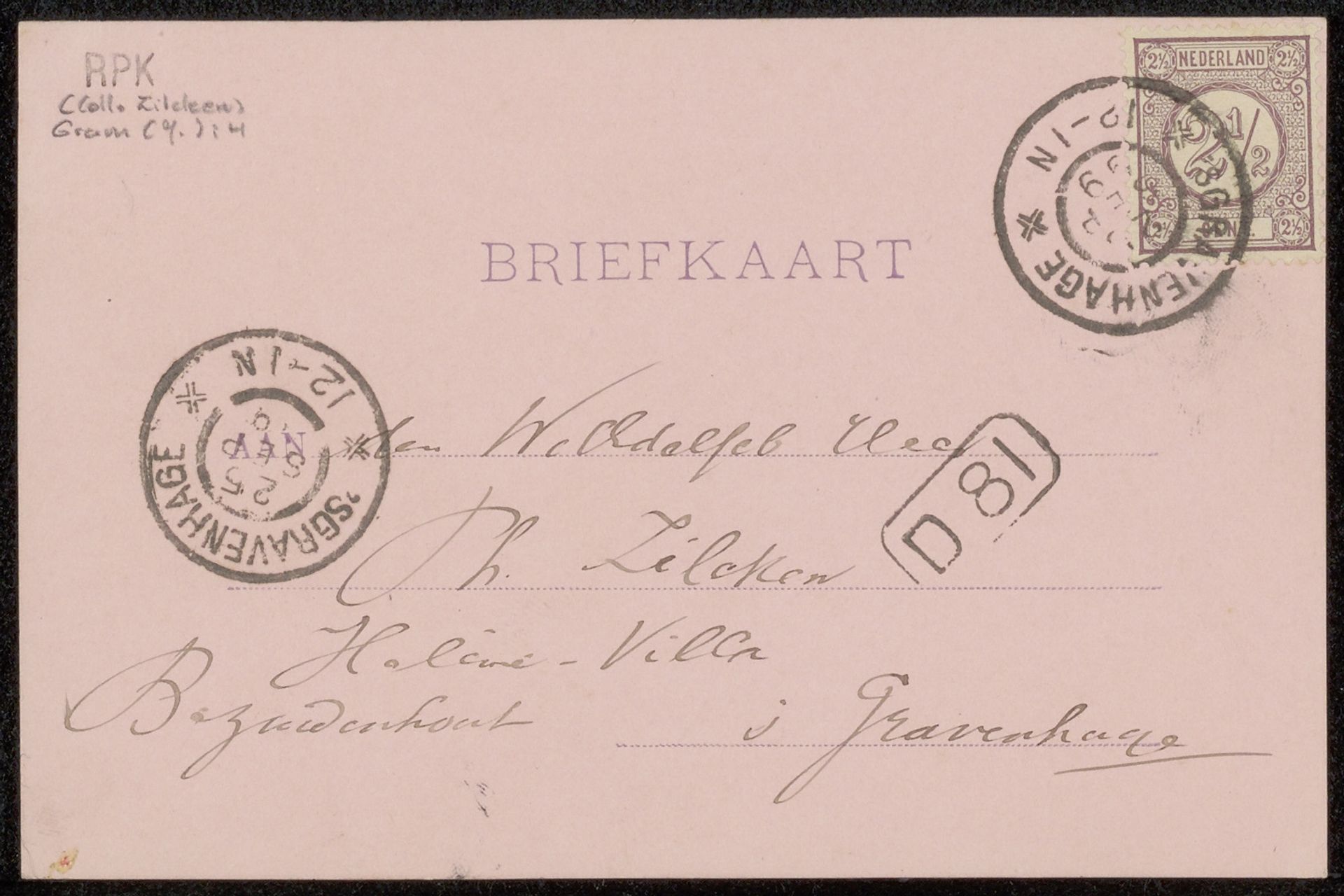 Briefkaart aan Philip Zilcken by Johan Gram