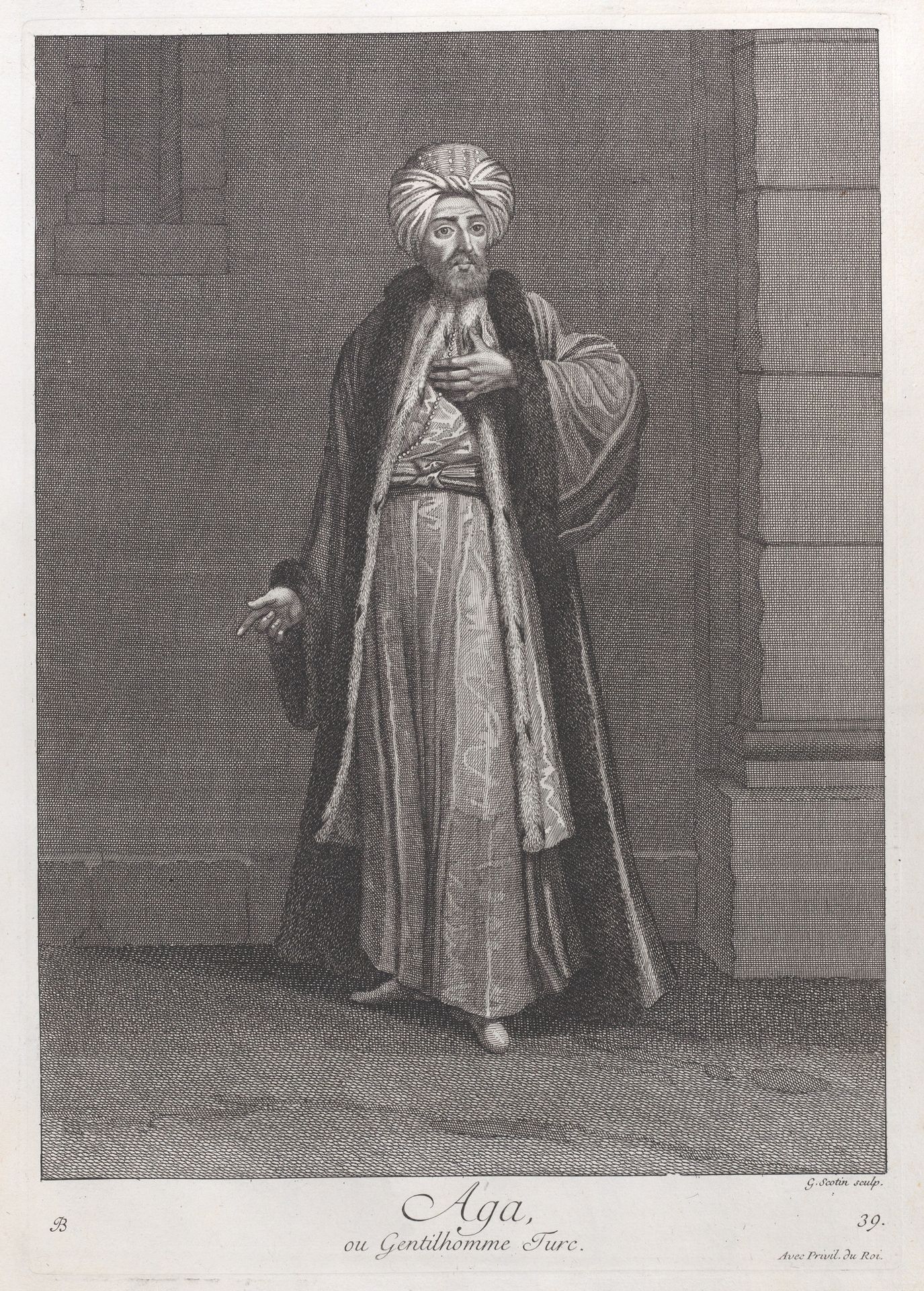 Aga, ou Gentilhomme Turc, plate 39 from "Recueil de cent estampes représentent differentes nations du Levant" by Jean Baptiste Vanmour