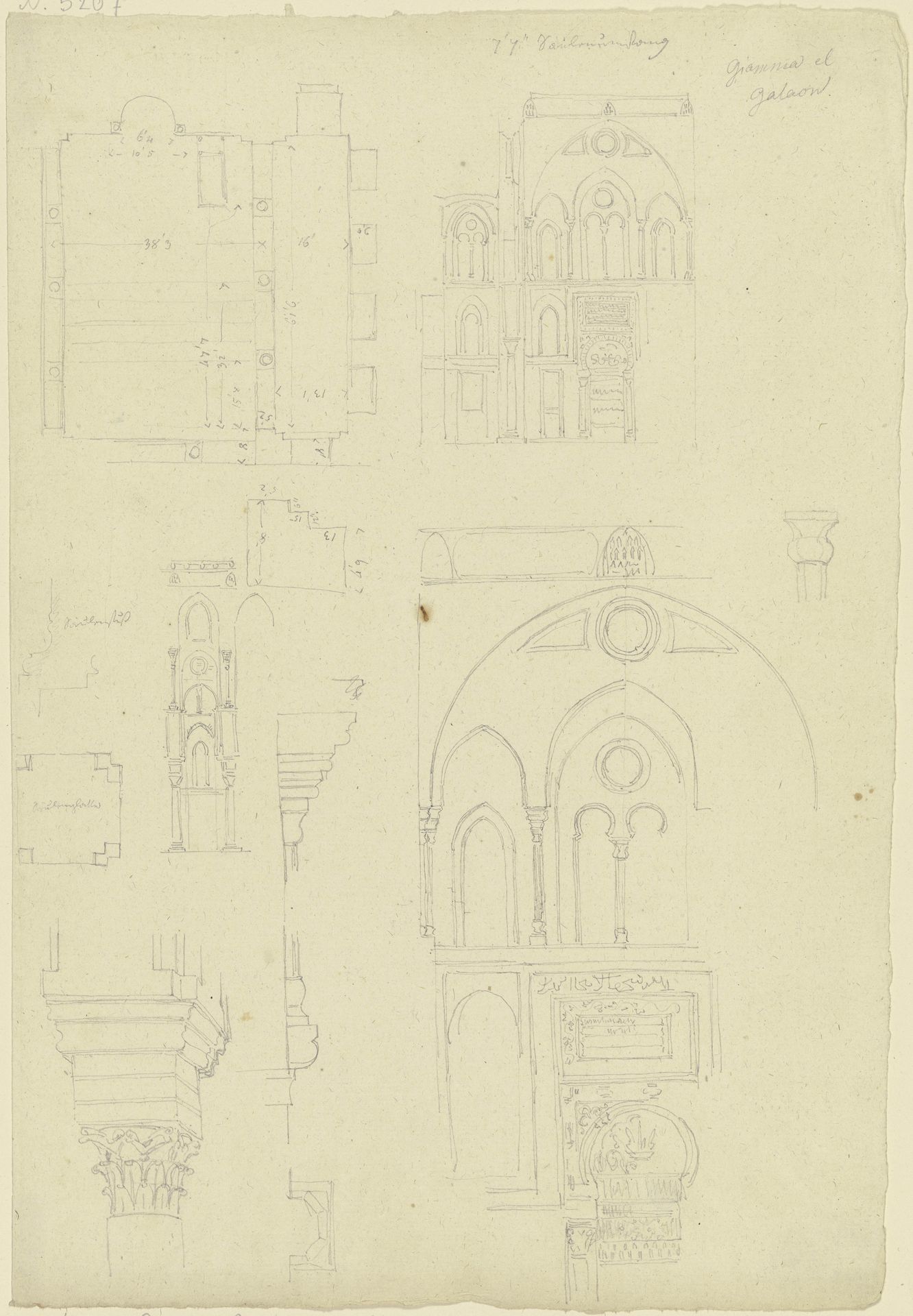 Studienblatt_ Grundriss, Wandaufriss, Architekturprofile und -details by Friedrich Maximilian Hessemer