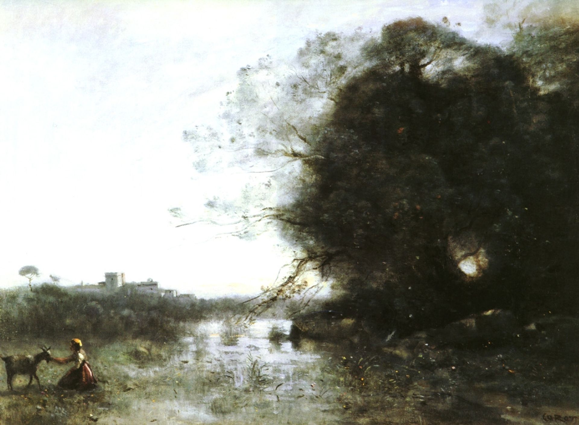 The Swamp near the Big Tree and a Shepherdess by Camille Corot