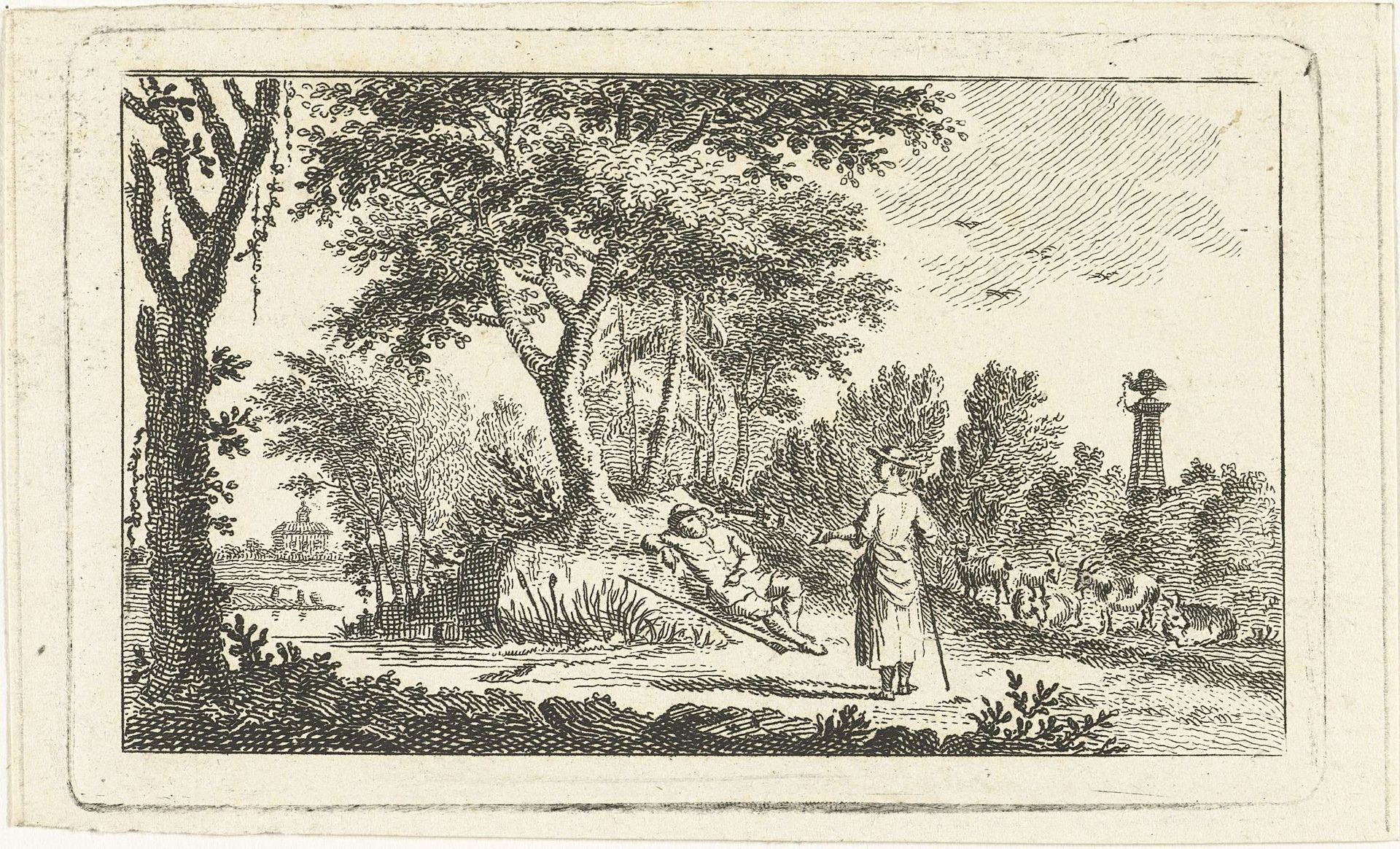 Landschap met herder en herderin by Abraham Delfos