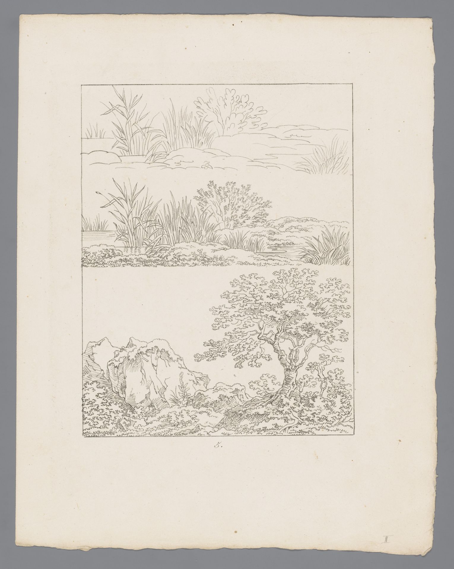 Twee oevers en een voorstelling van een rotsachtig landschap met een boom by Max Josef Wagenbauer
