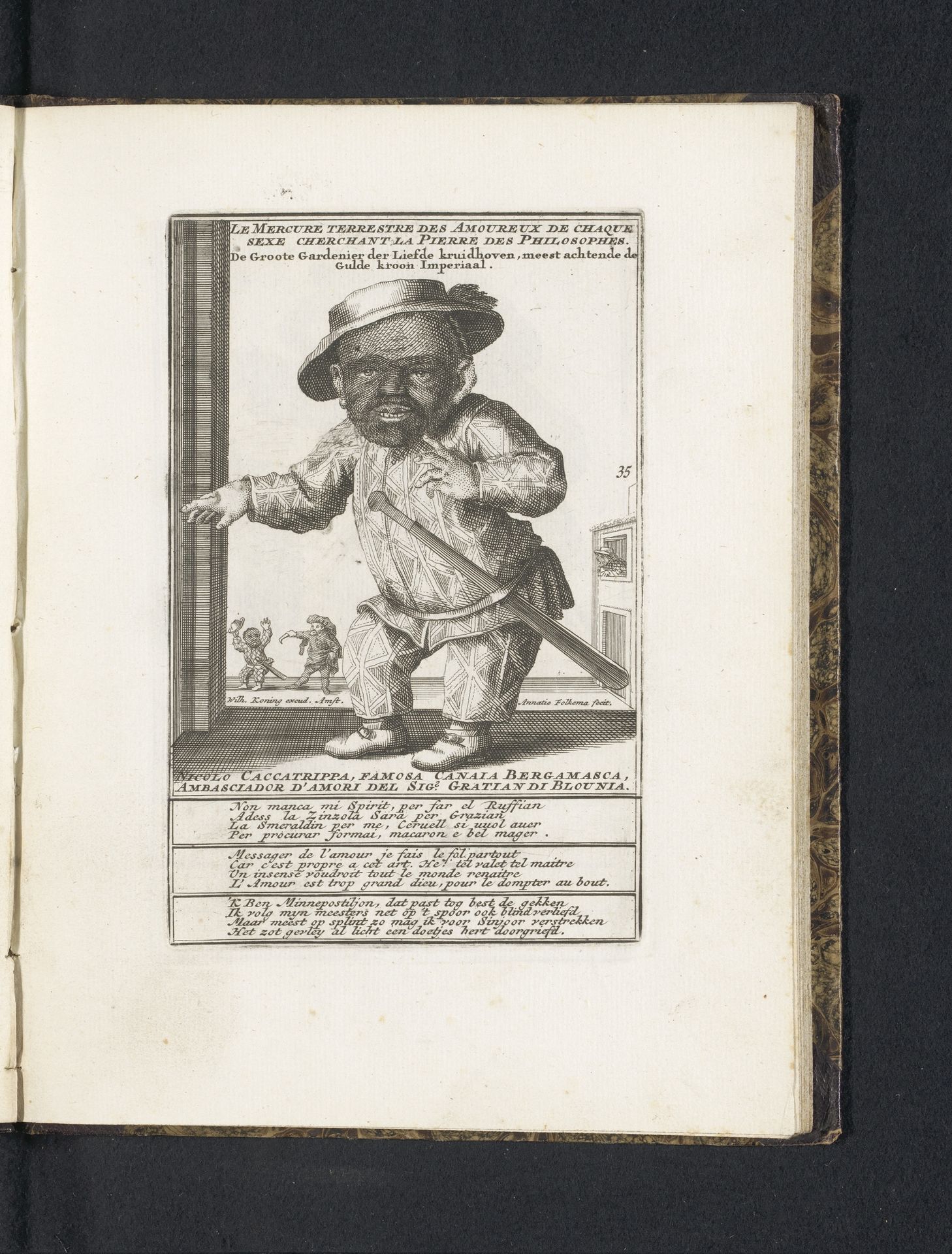 De dwerg Groote Gardenier der Liefde kruidhoven als harlekijn, 1720 by Anna Folkema